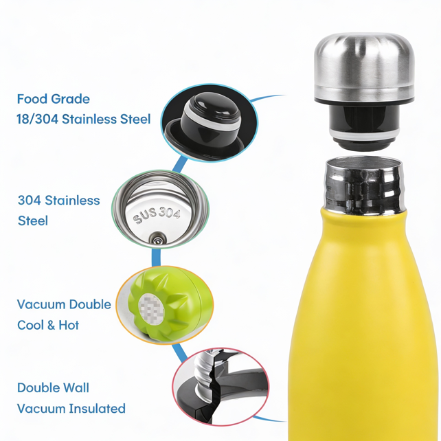 500ml 304 Stainless Steel Water Bottle Multi-color Vacuum Insulated Flask