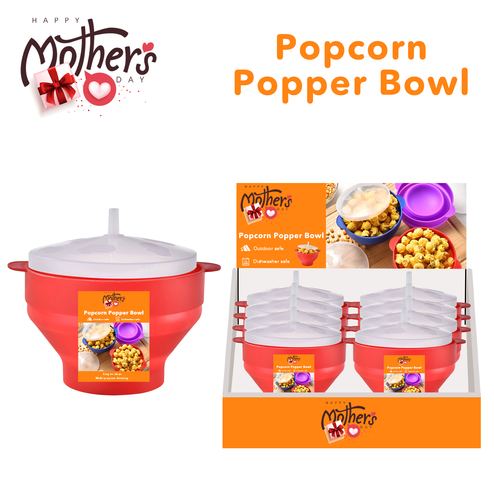Collapsible Silicone Popcorn Bowl Microwave Popcorn Bowl