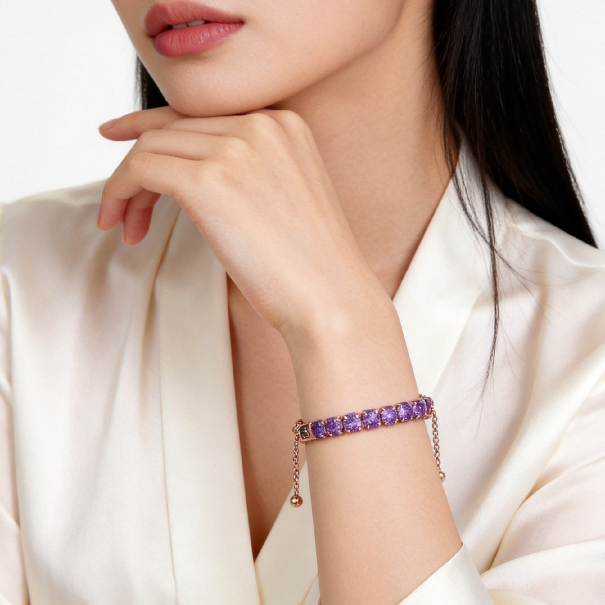 Adjustable Rose Gold Plated Amethyst Tennis Bracelet for Women