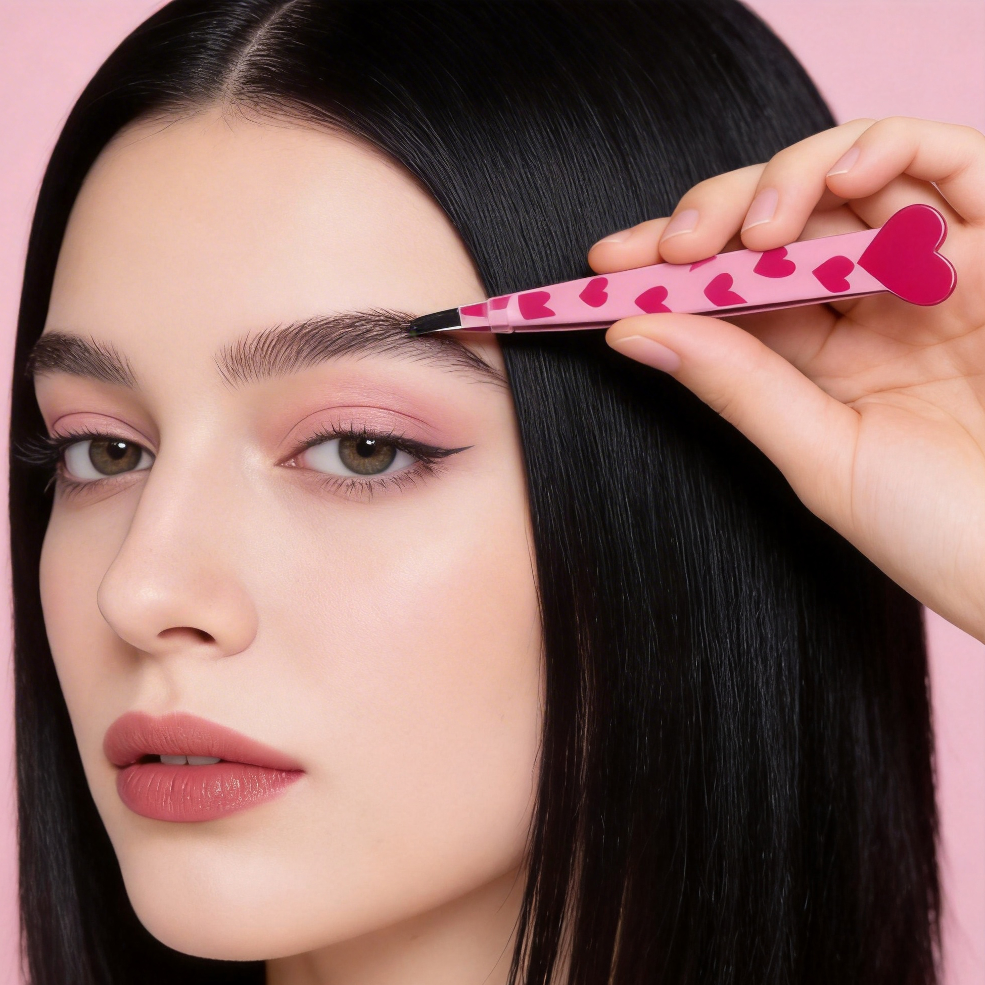 Heart Pattern Slant Tweezer Pink Eyebrow Tweezer