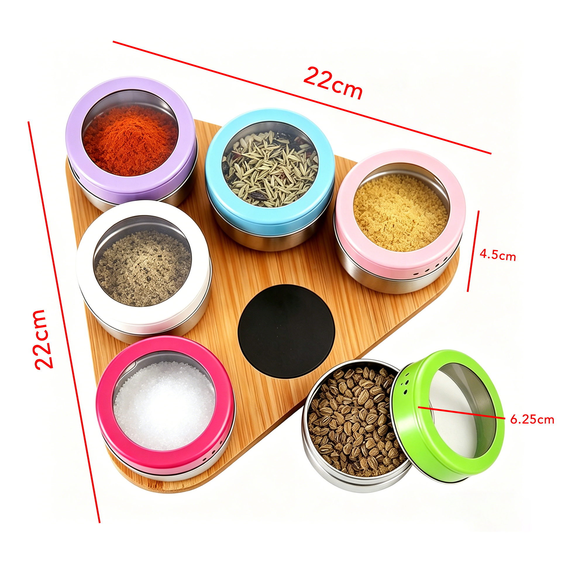 Magnetic Spice Tins Set of 7 with Bamboo Stand