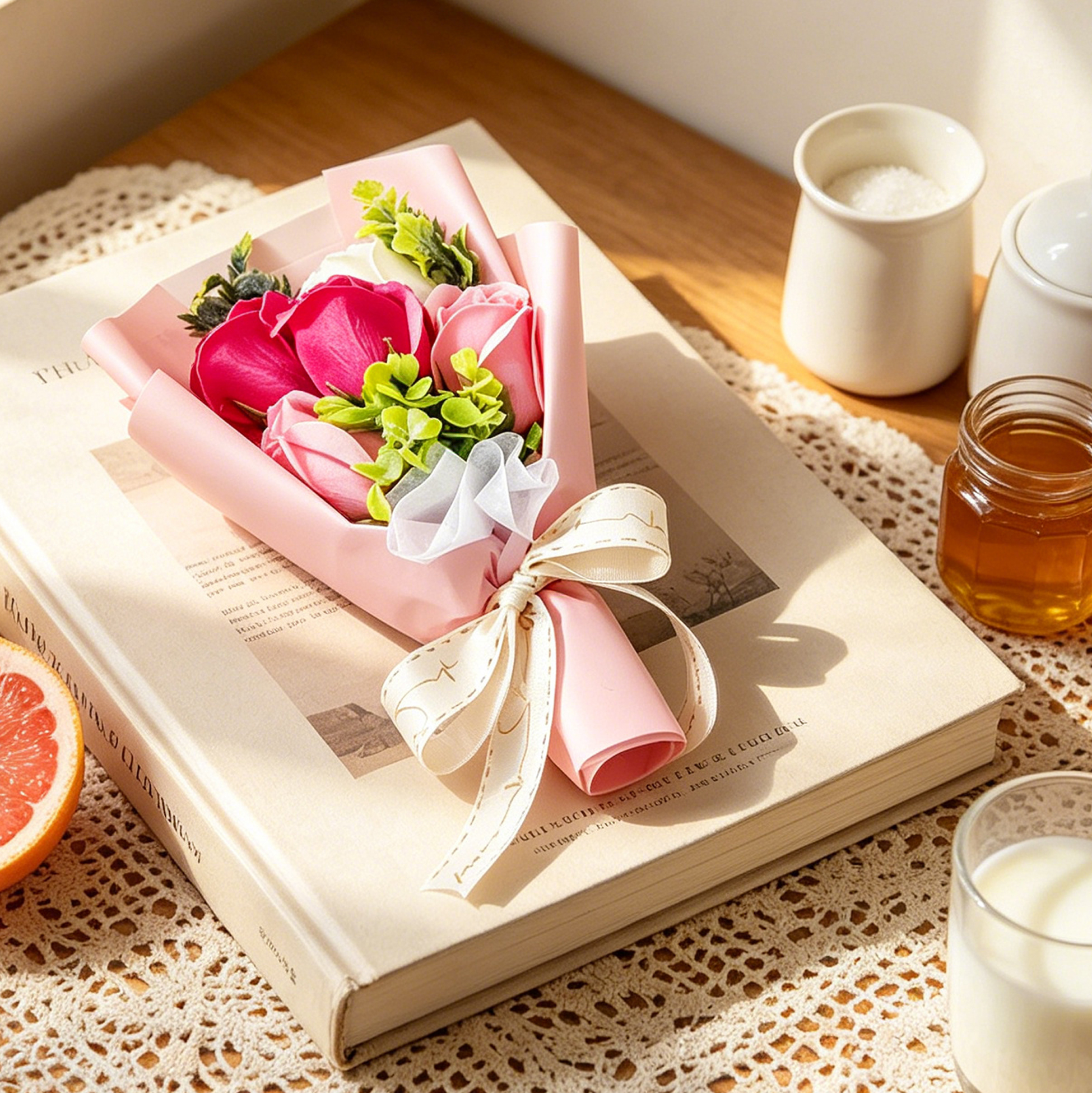 Pink Artificial Rose Flower Bouquet with Gift Box