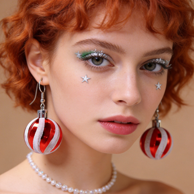 Red And White Christmas Ball Drop Earrings