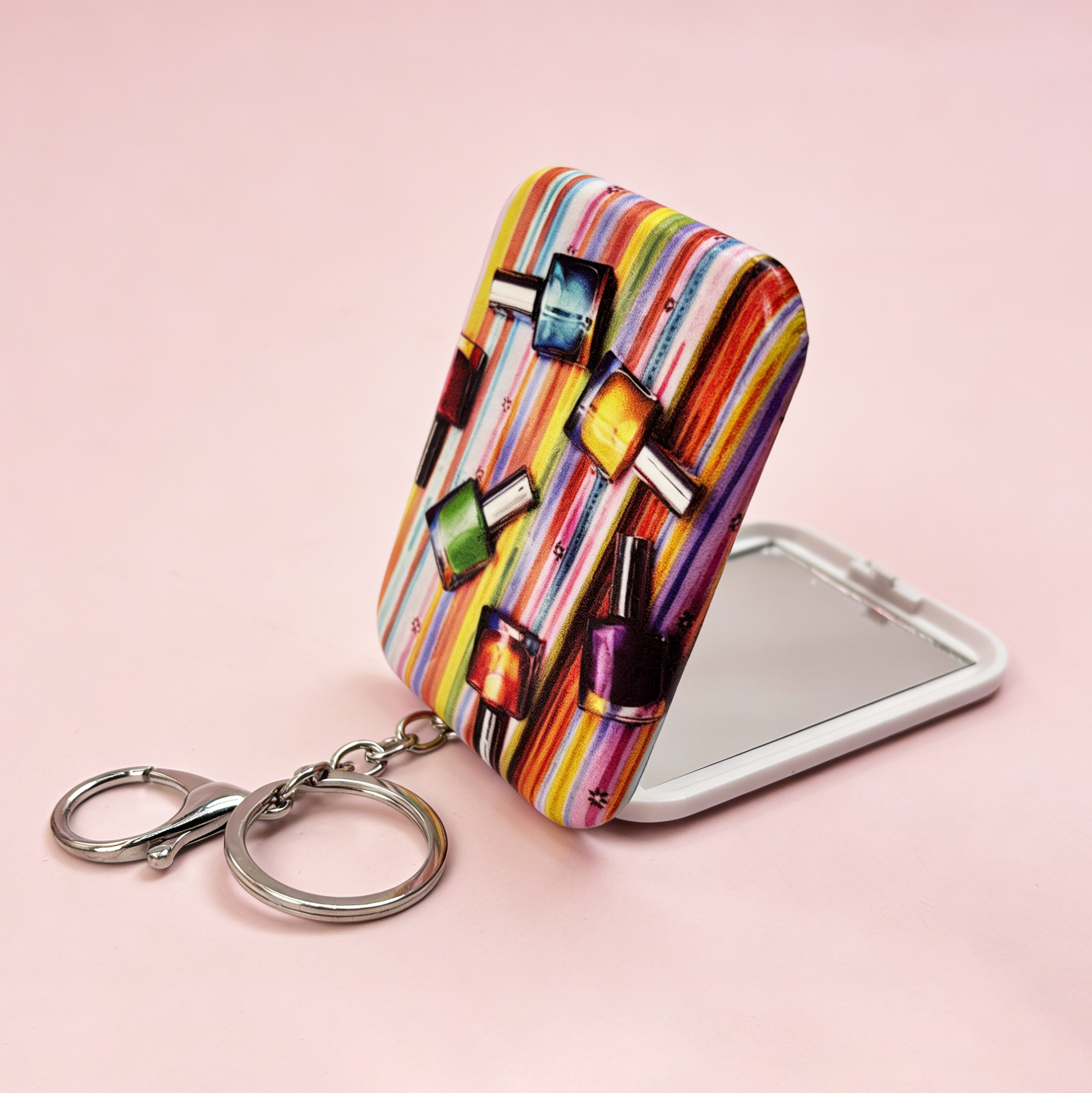 Rainbow Nail Polish Print Compact Mirror