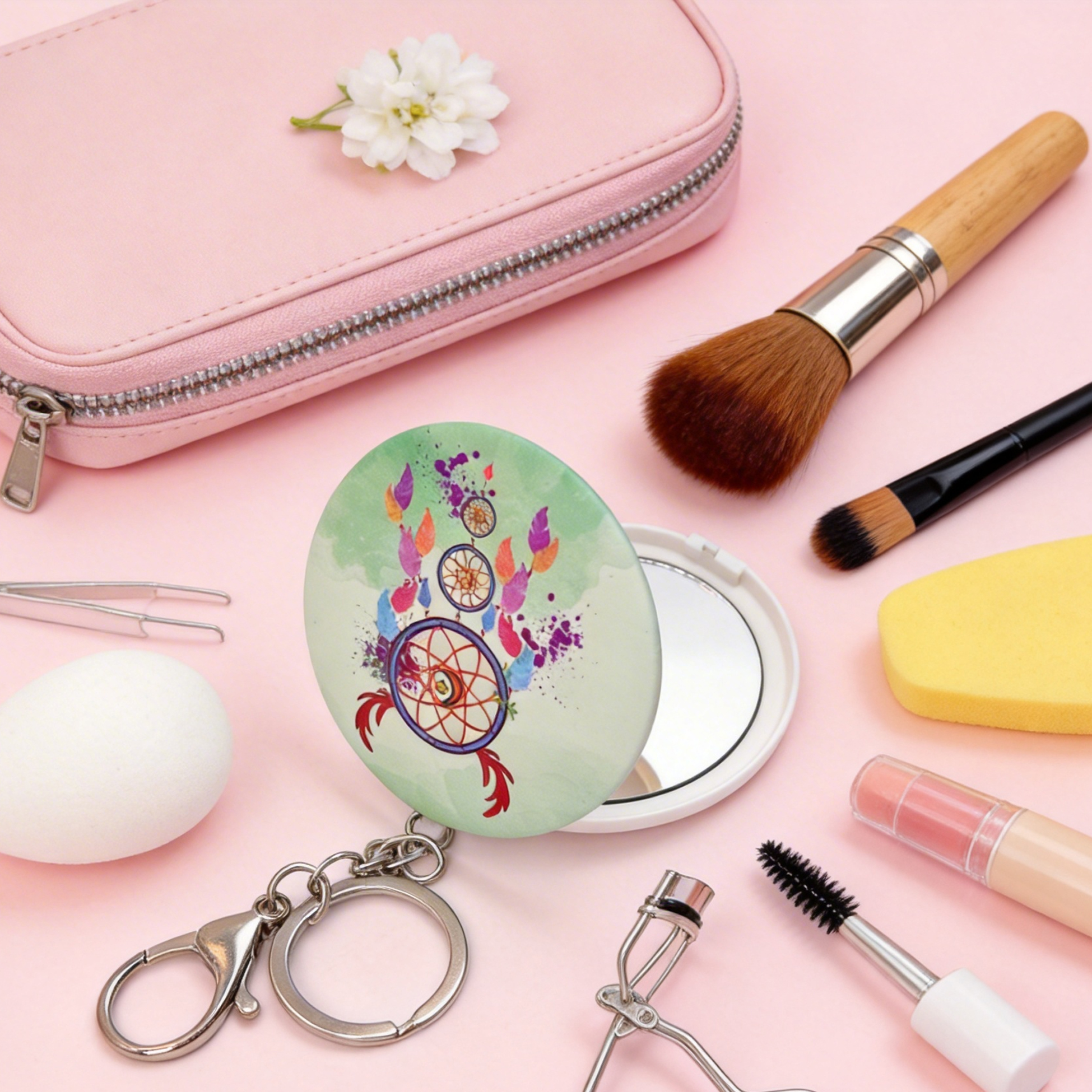 Green Watercolor Dreamcatcher Compact Mirror