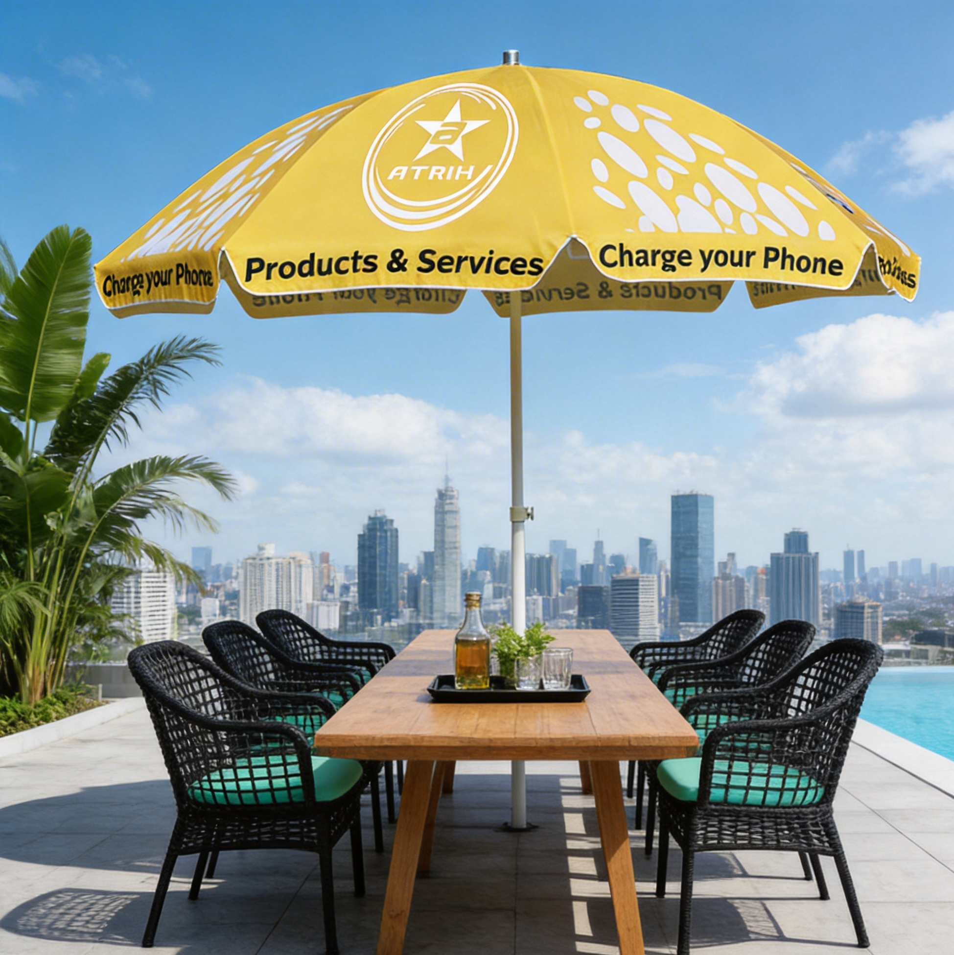 240cm Yellow Beach Umbrella with Phone Charging Slogan