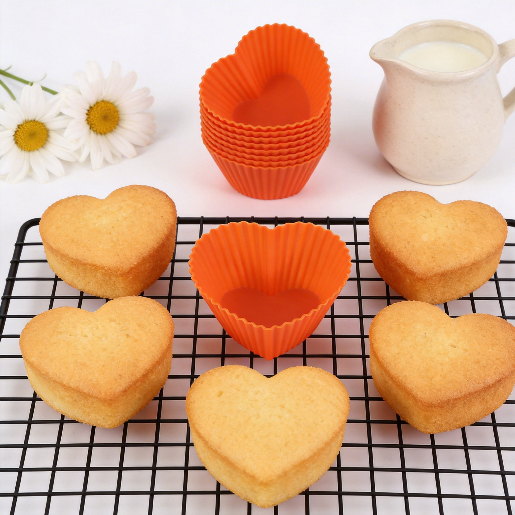 Set of 7 ATRIH Heart Shaped Silicone Cupcake Liners
