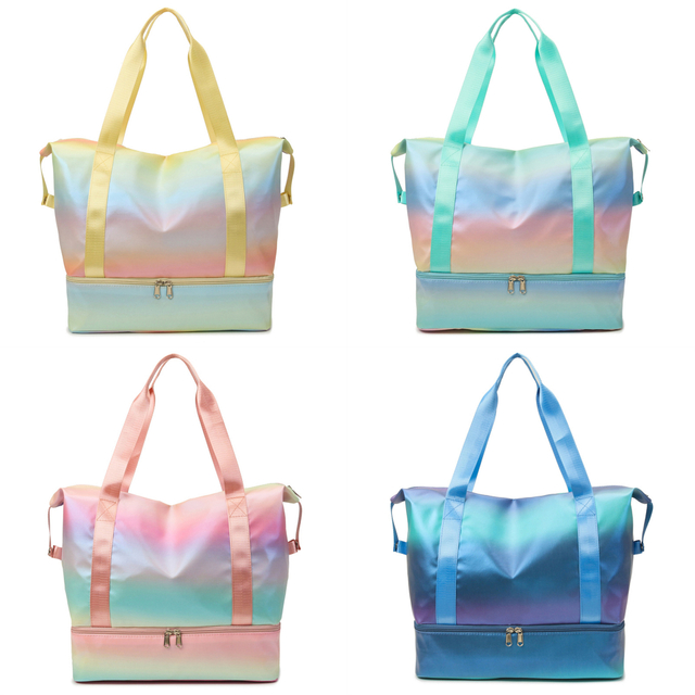 Gradient Rainbow Travel Tote Bag, 42L Waterproof Beach & Gym Duffle Bag