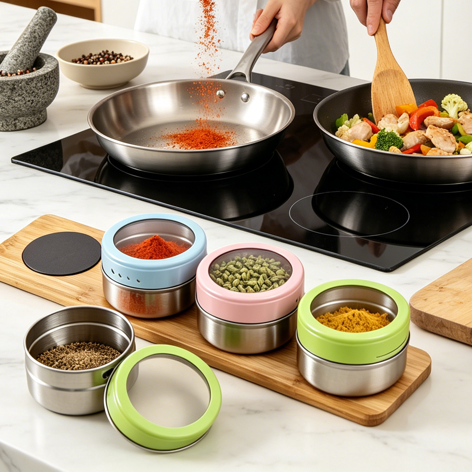 Magnetic Spice Jars Set of 5 with Holder