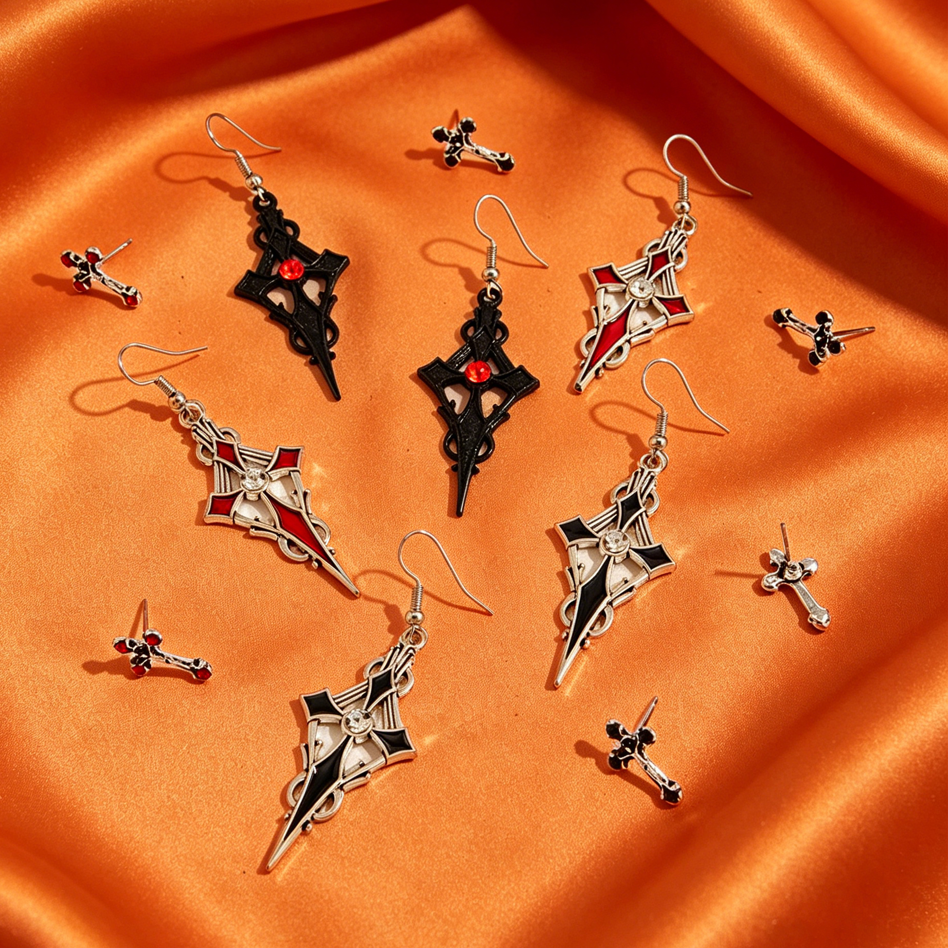 6 Pairs Halloween Gothic Cross Earrings Set for Women