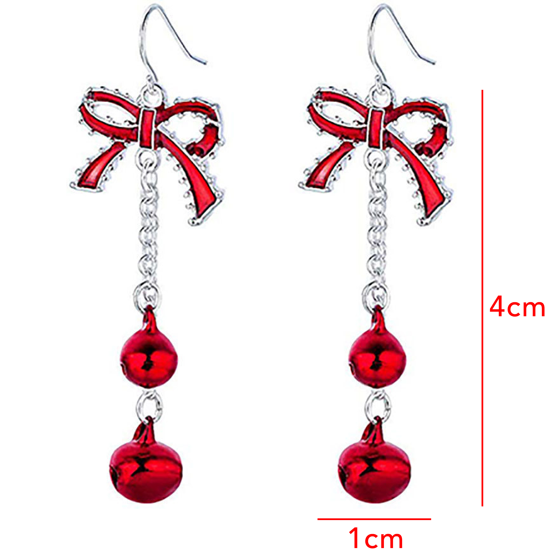 Christmas Red Bow Jingle Bell Dangle Earrings