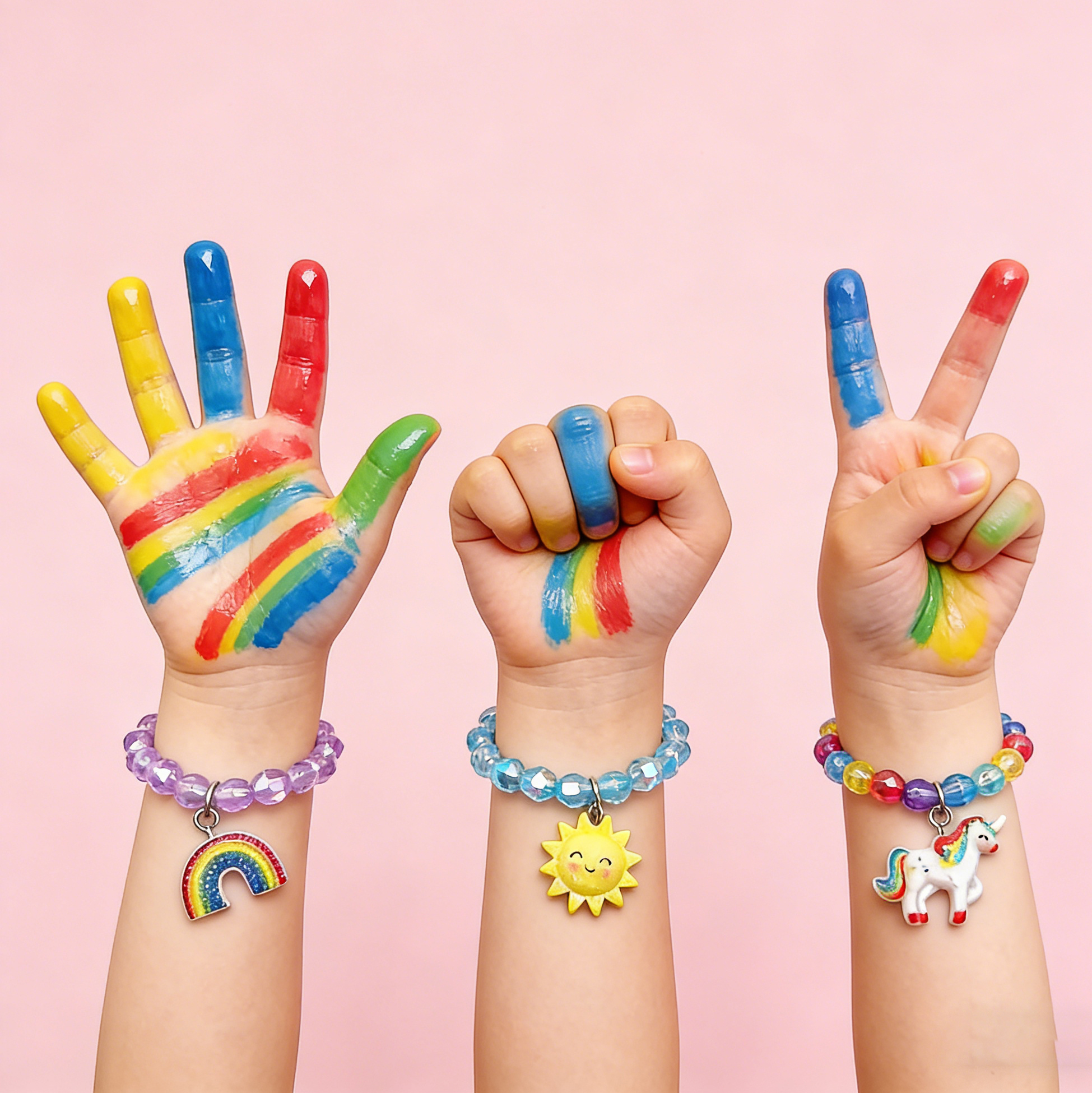 3Pcs Unicorn Rainbow Sun Charm Bracelets for Girls