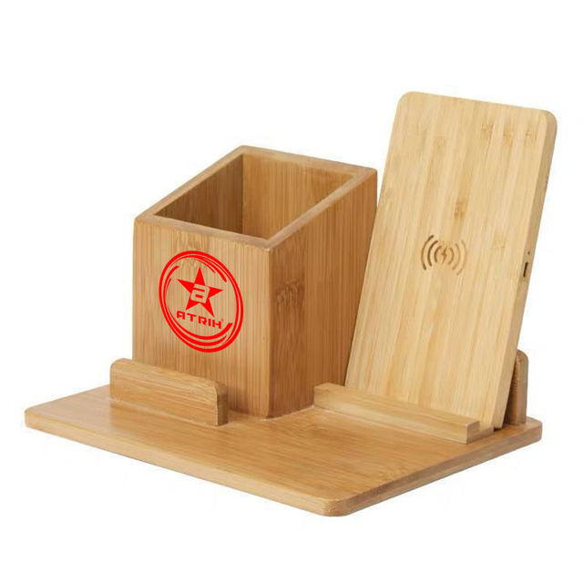 ATRIH Bamboo Wireless Charger with Pen Holder