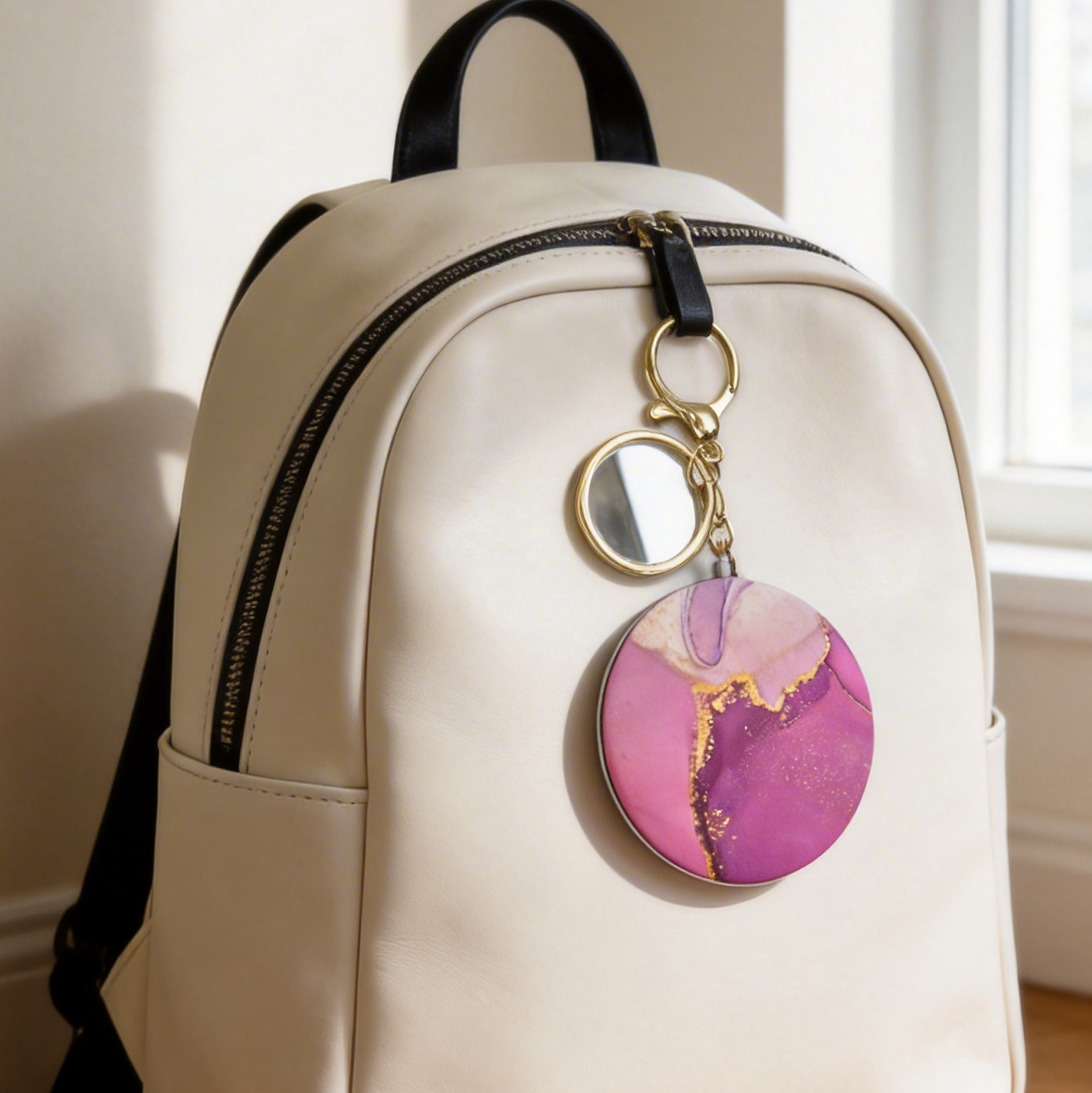 Pink & Purple Marble Print Compact Mirror