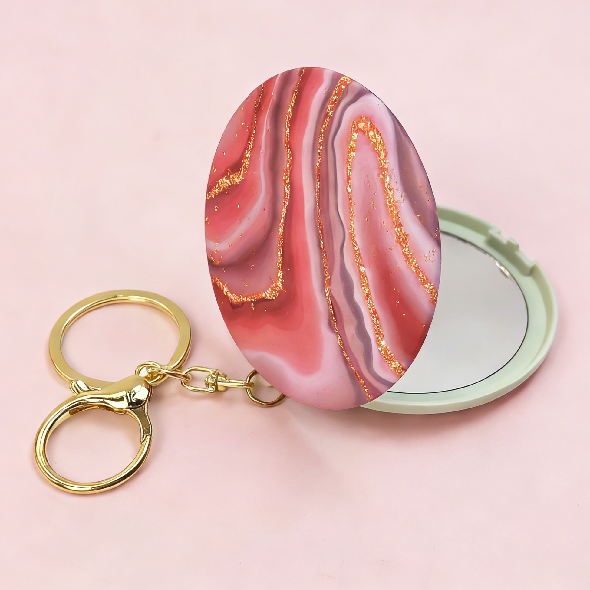 Pink Marble Print Compact Mirror