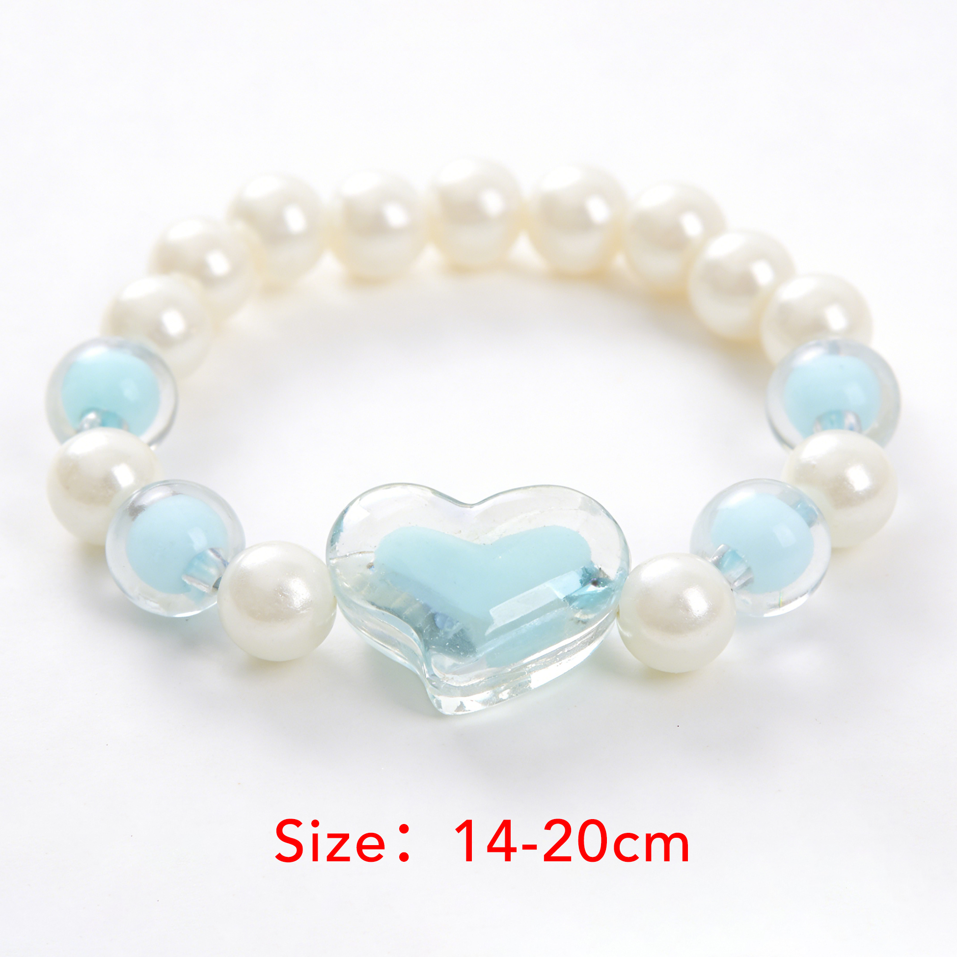 Kids Blue Heart Faux Pearl Beaded Bracelet
