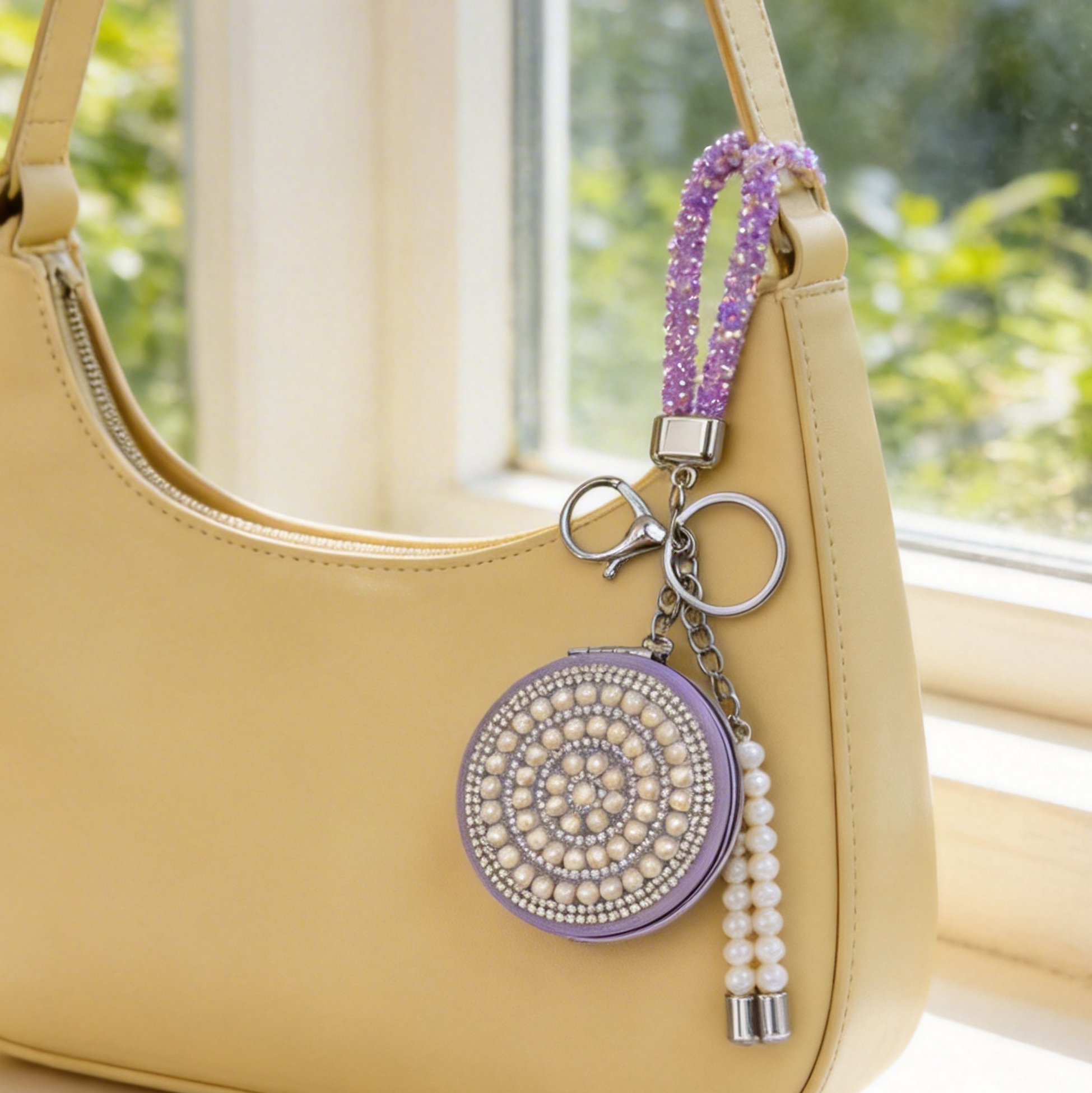 Pearl & Rhinestone Compact Mirror