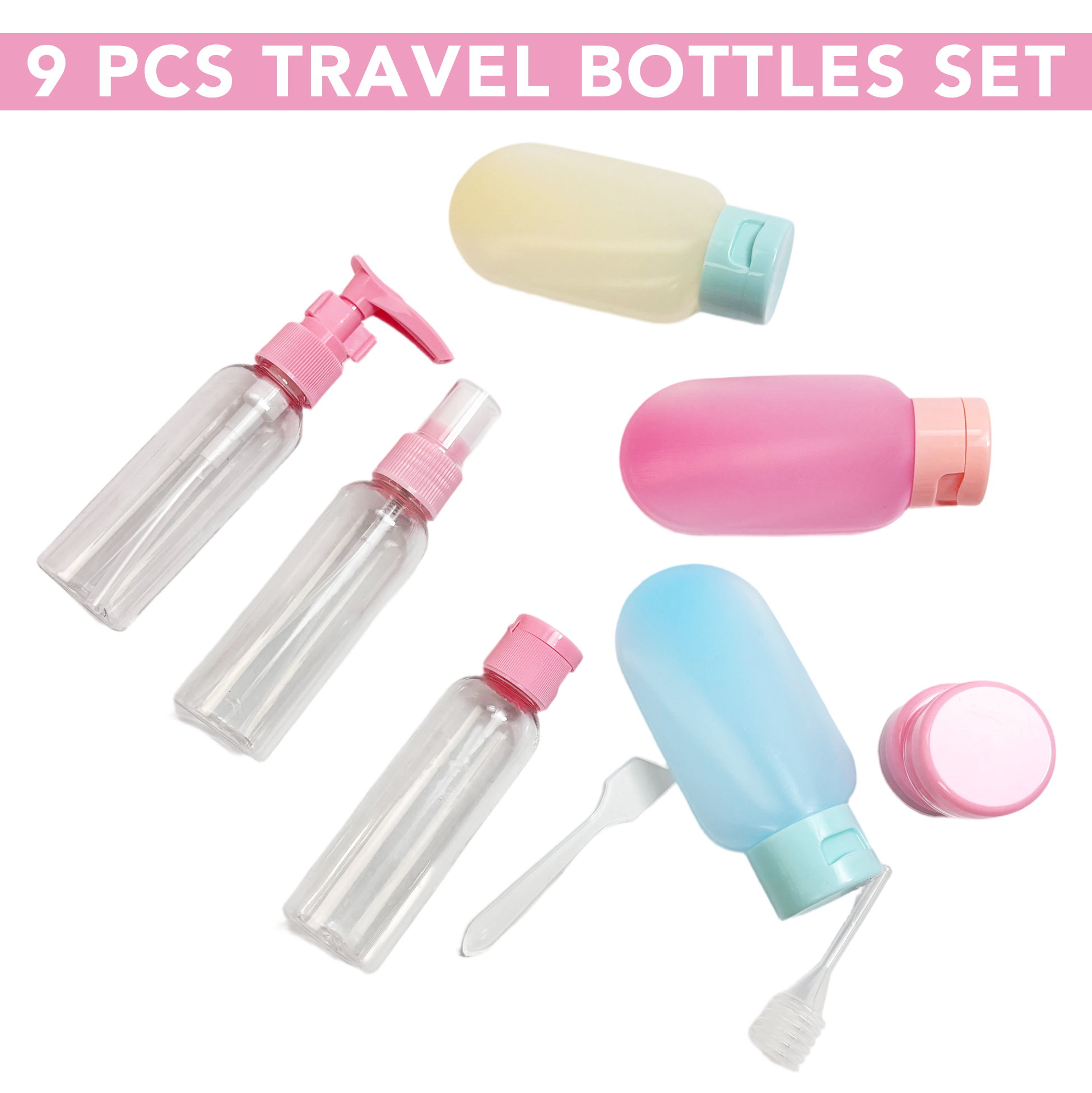 10 PCS Leak-Proof Toiletry Kit Pink Travel Bottles Set