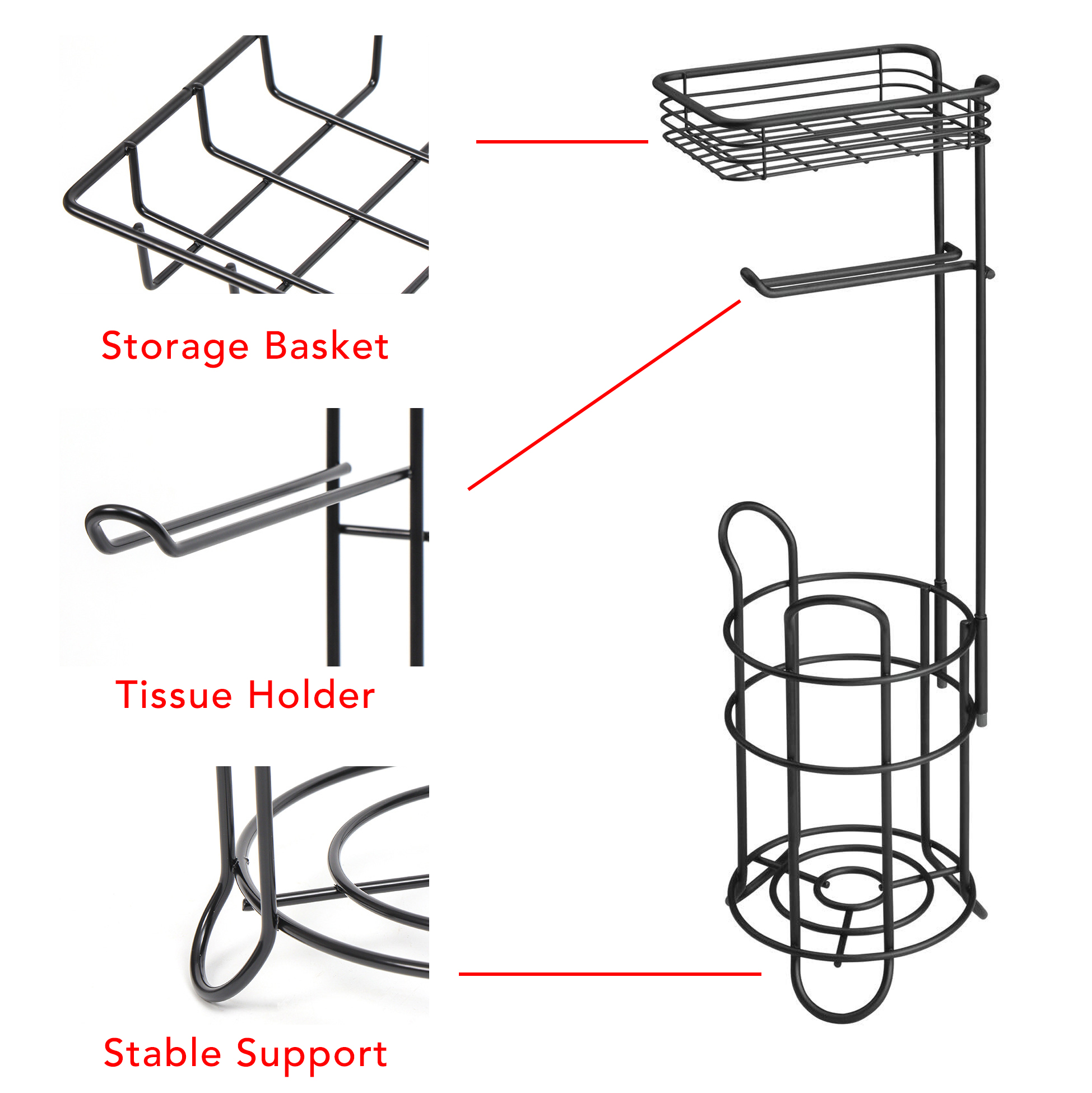 Bathroom Toilet Paper Holder Stand with Storage Basket