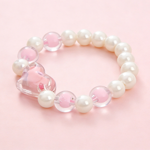 Kids Pink Heart Faux Pearl Beaded Bracelet