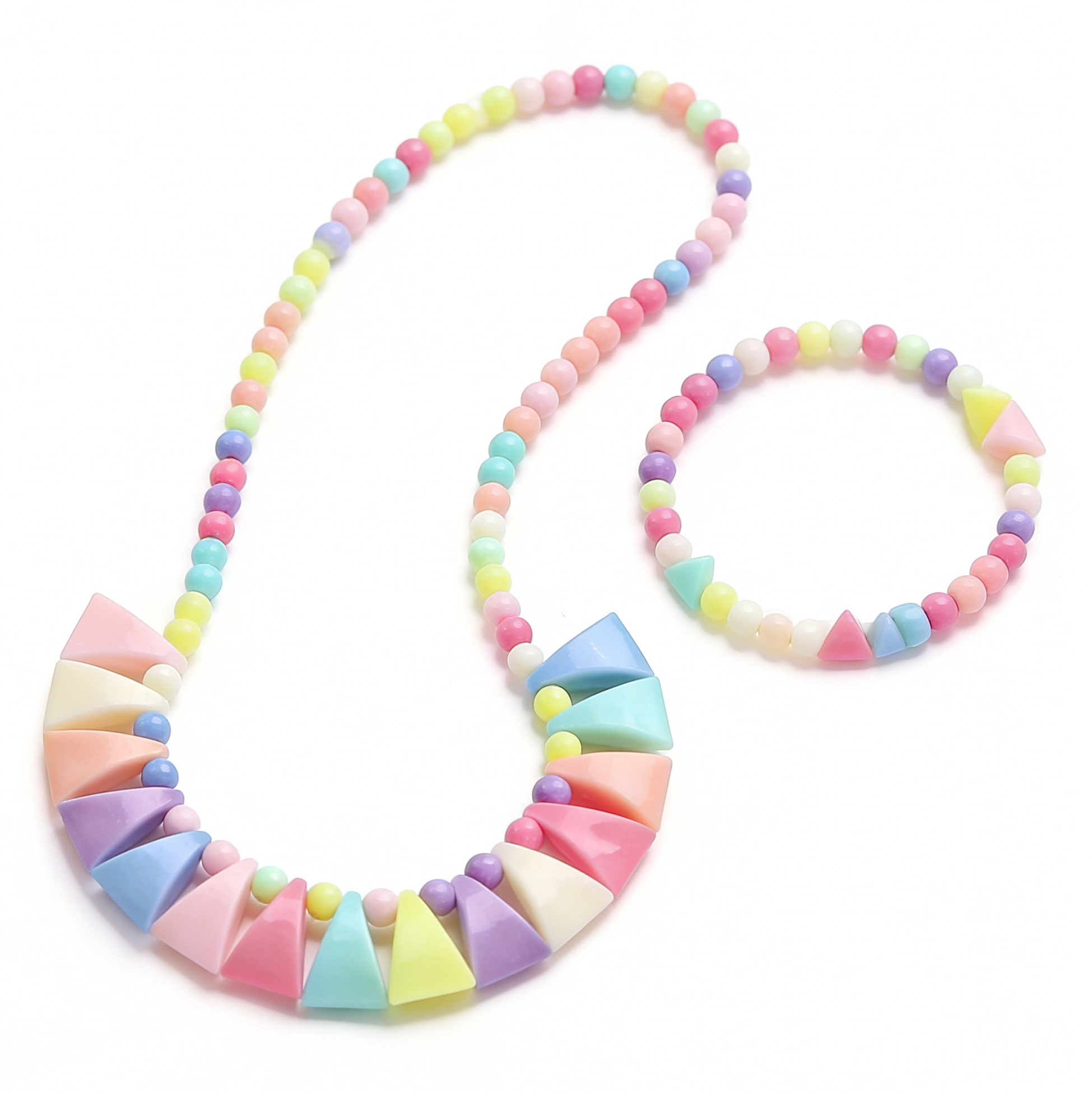 Kids Pastel Triangle Beaded Necklace And Bracelet Set