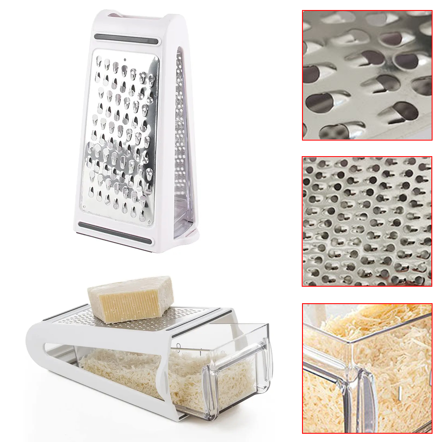 Cheese Grater Box - 2-Sided Stainless Steel Cutter and Shredder Tools
