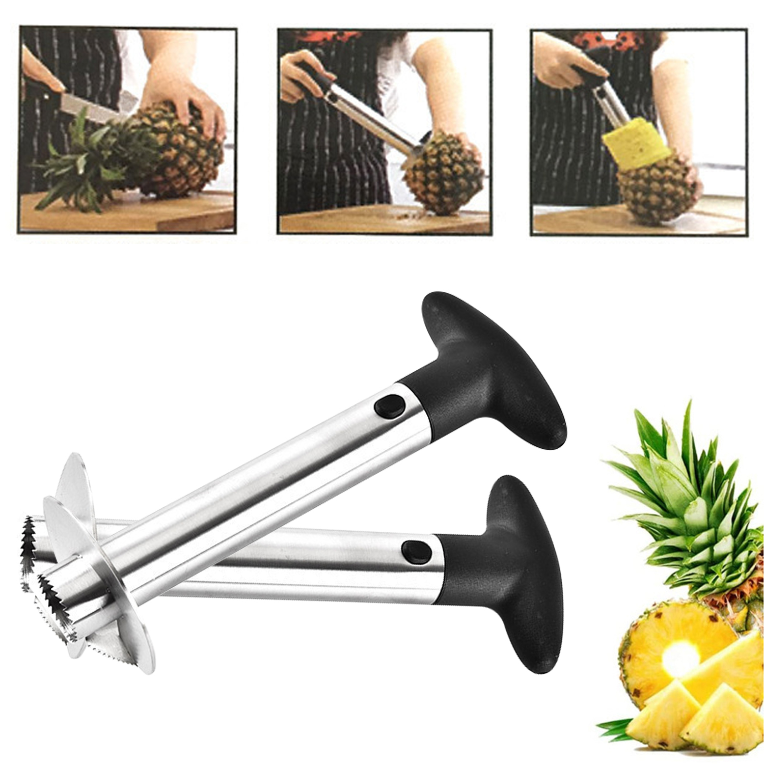 Pineapple Corer Slicer Cutter Stainless Steel, Fruit Pineapple Corer Slicer Cutter Peeler, Stainless Steel Kitchen Tools, Kitchen Easy Fruit Cutter Gadget 