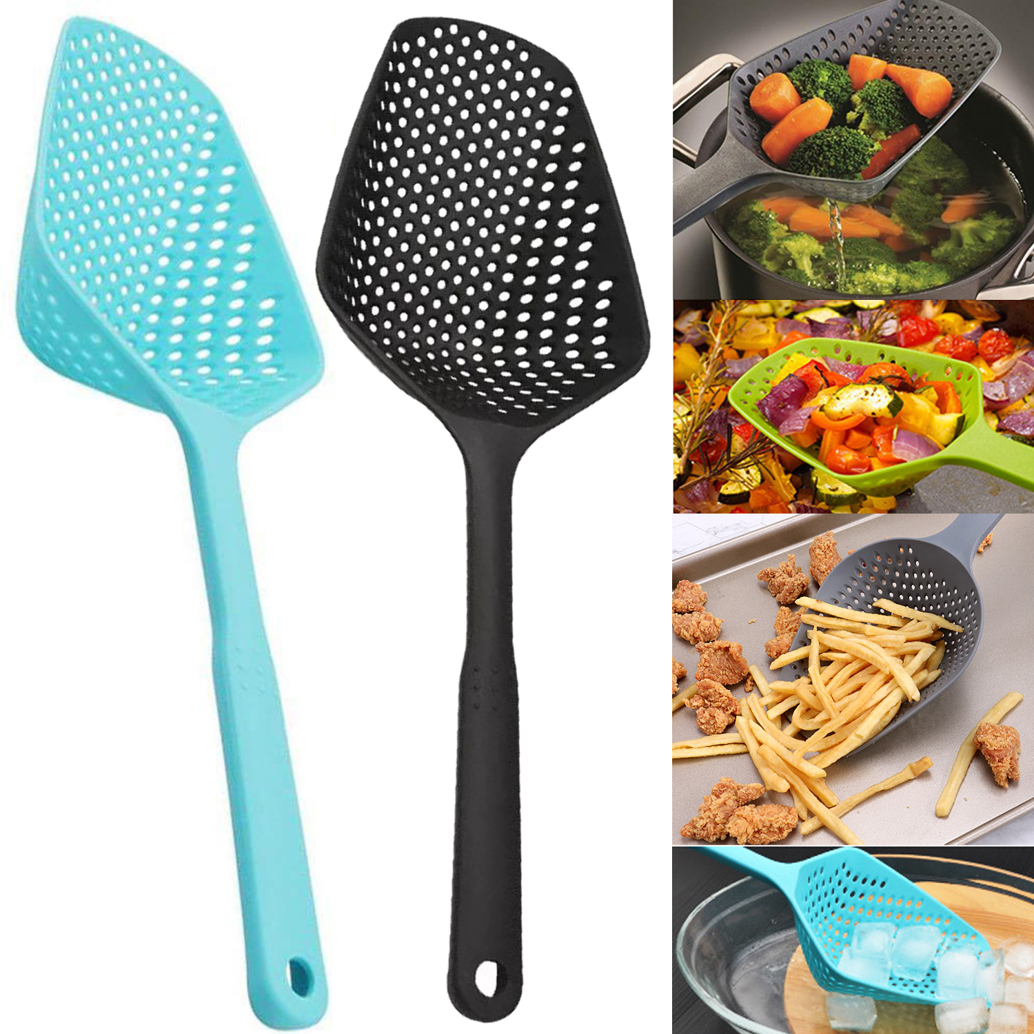 Portable Soup Spoon Strainer Nylon Kitchen Colourful Ladle Anti-scald Skimmer Fry Food Mesh Handy Filter Colanders Kitchen Tools