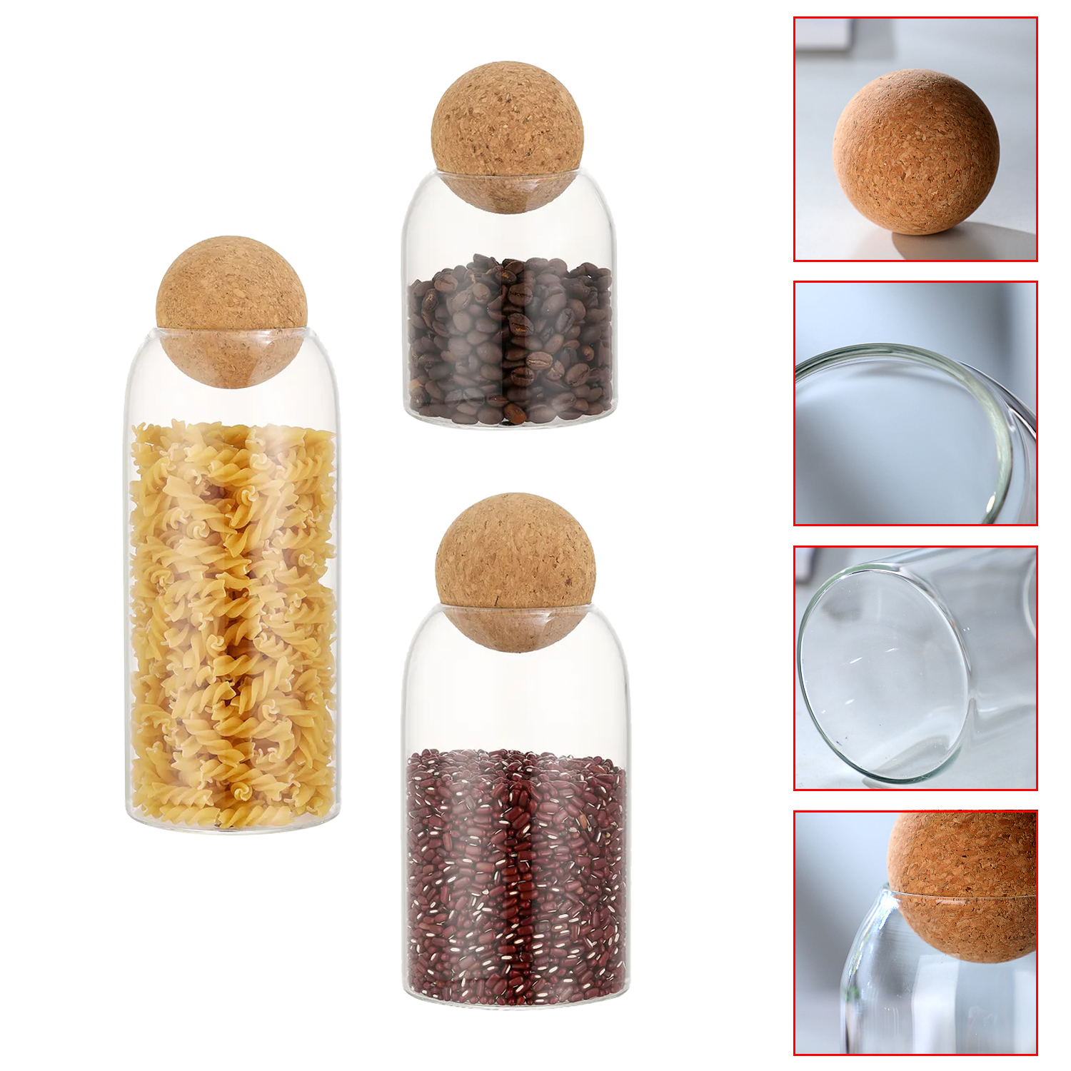 Transparent Storage Glass Jar Set With Round Cork Wooden Lid 500 ML 800ML 1000ML For Kitchen Food Storage Tank