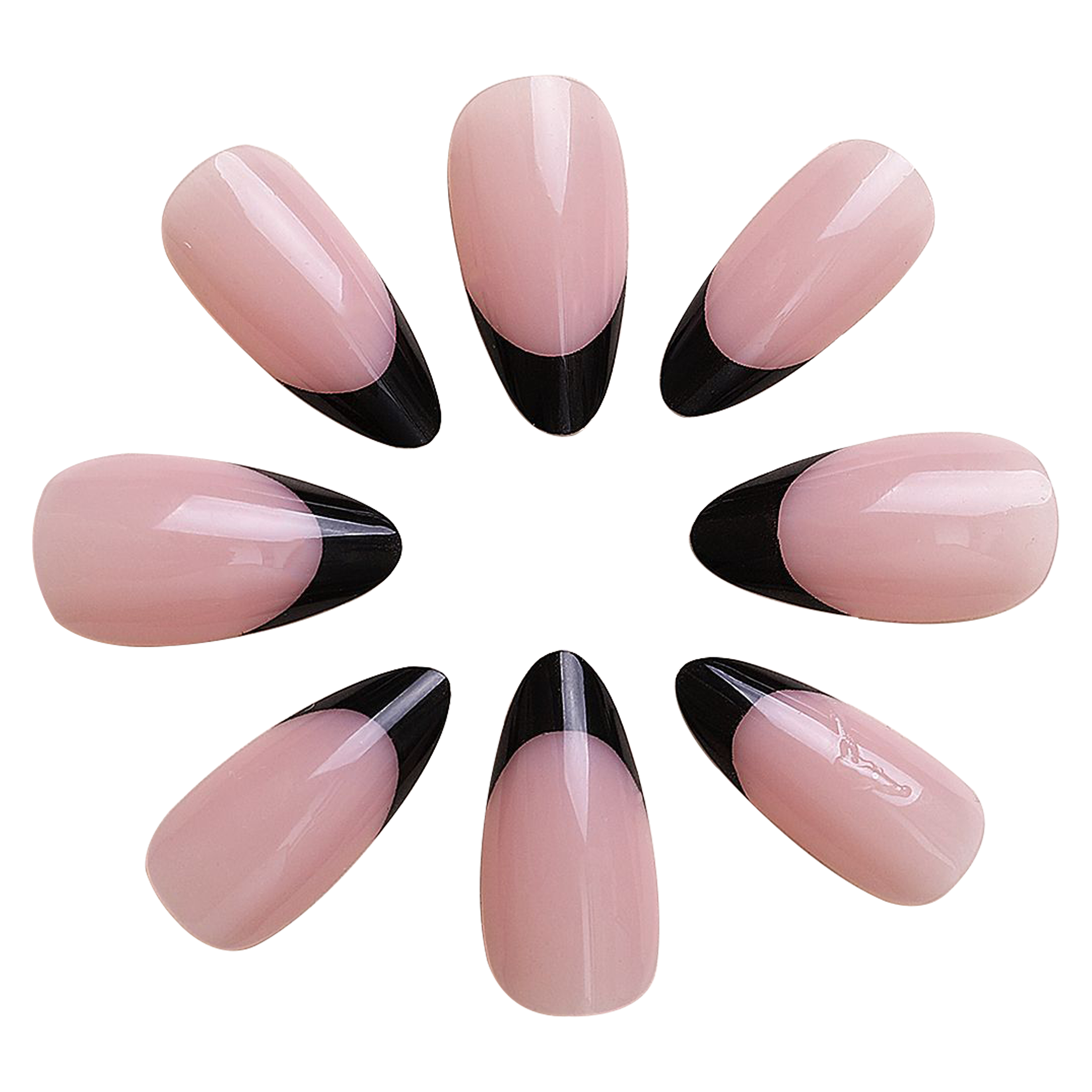 24-pcs Almond French Press on Fake Nails Short