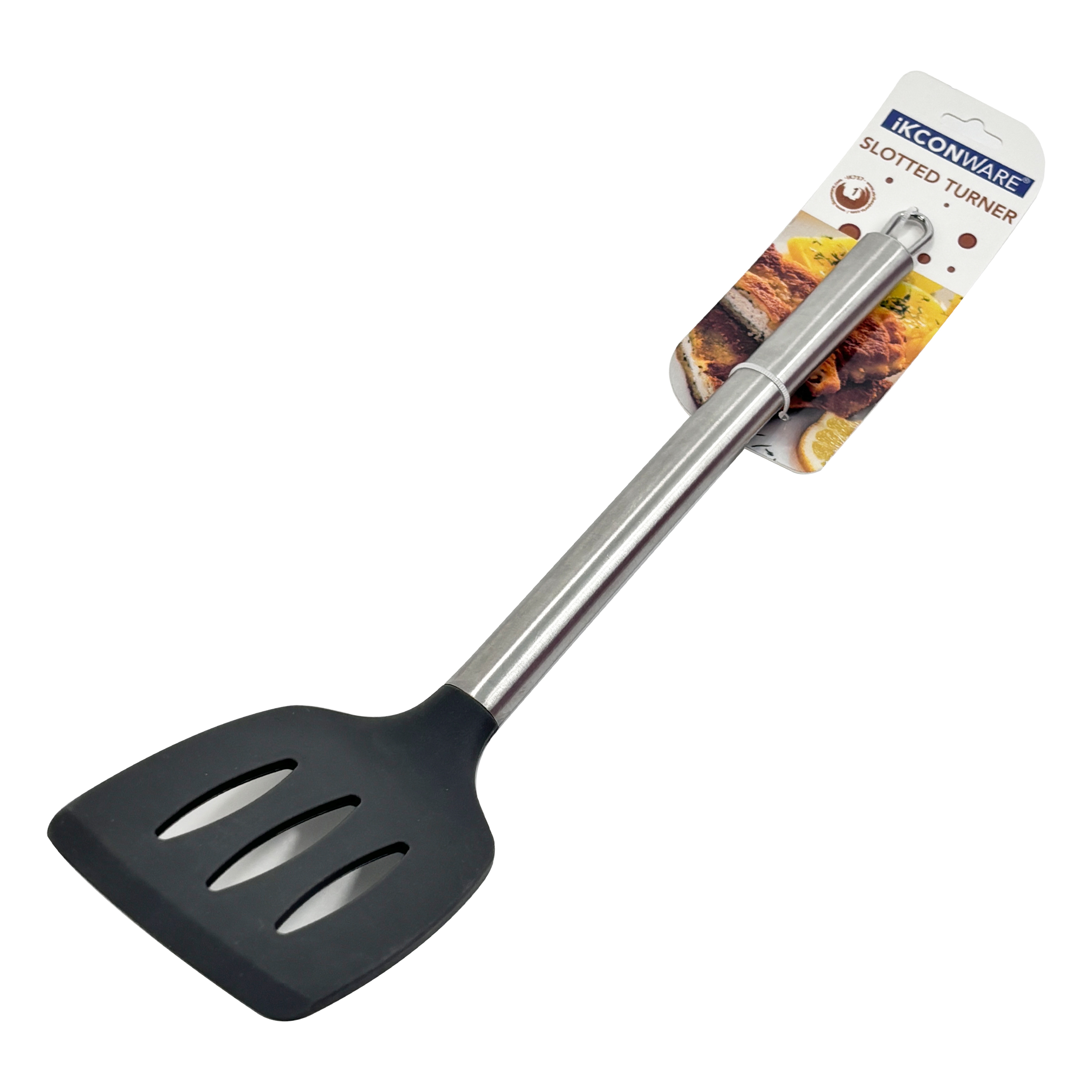 Premium Stainless Steel Handle Black Silicone Slotted Turner
