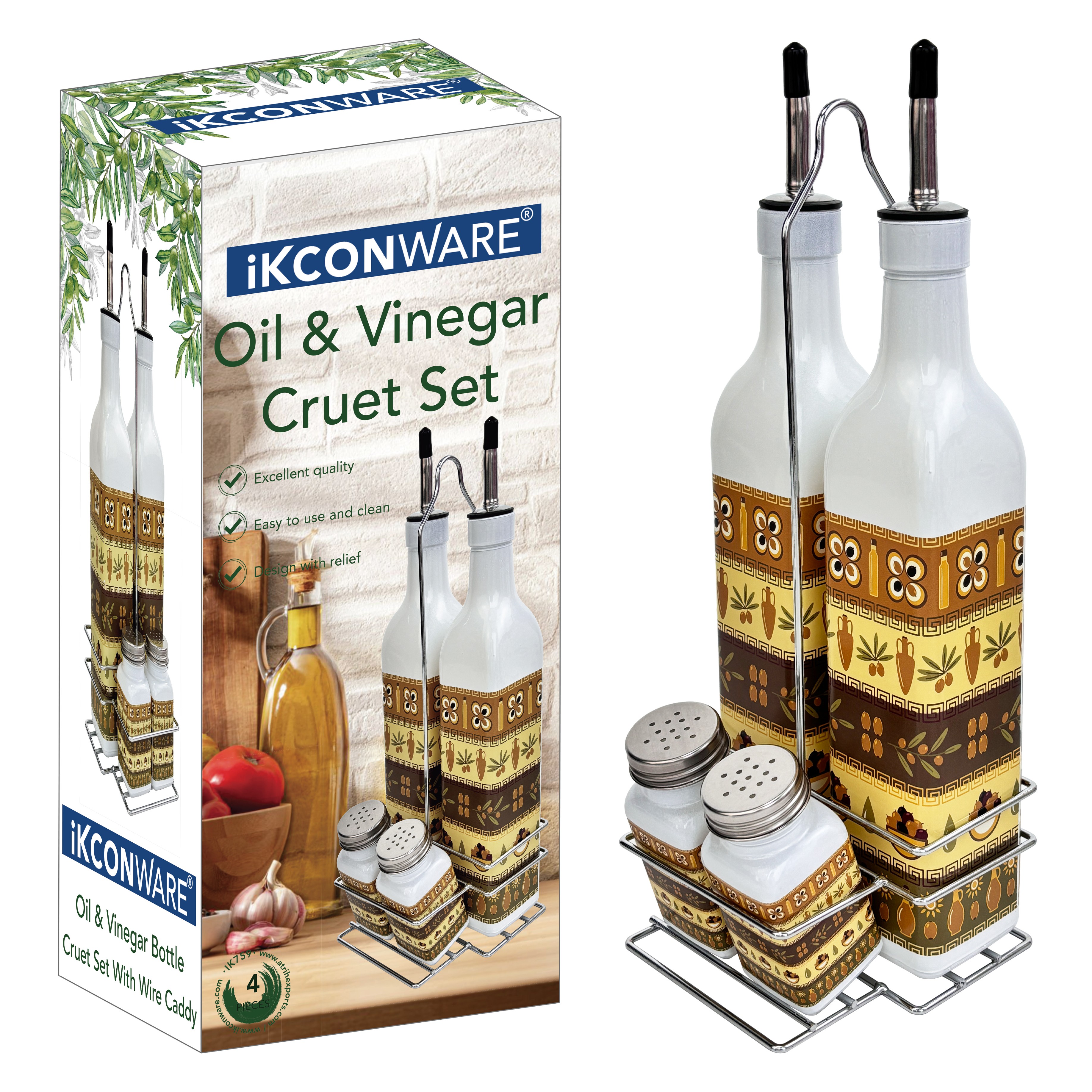 Elegant Glass Oil & Vinegar Cruet Set
