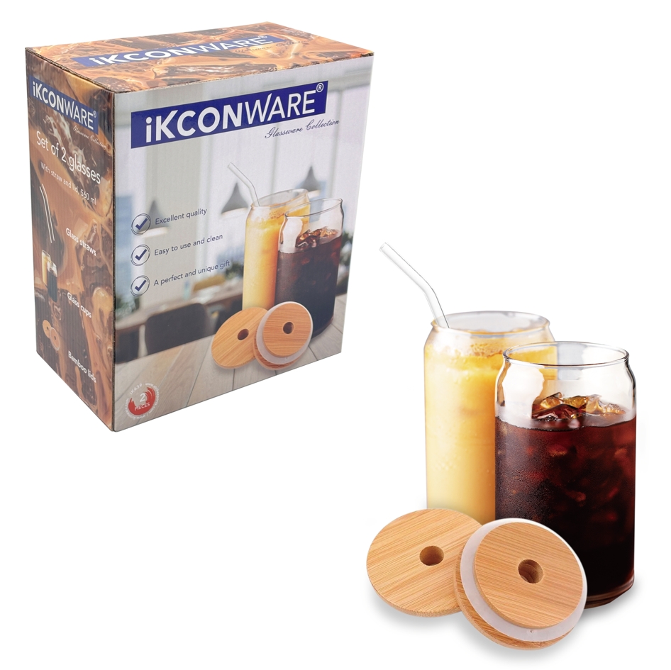 2-pcs 460ml Drinking Glass With Lid & Straw