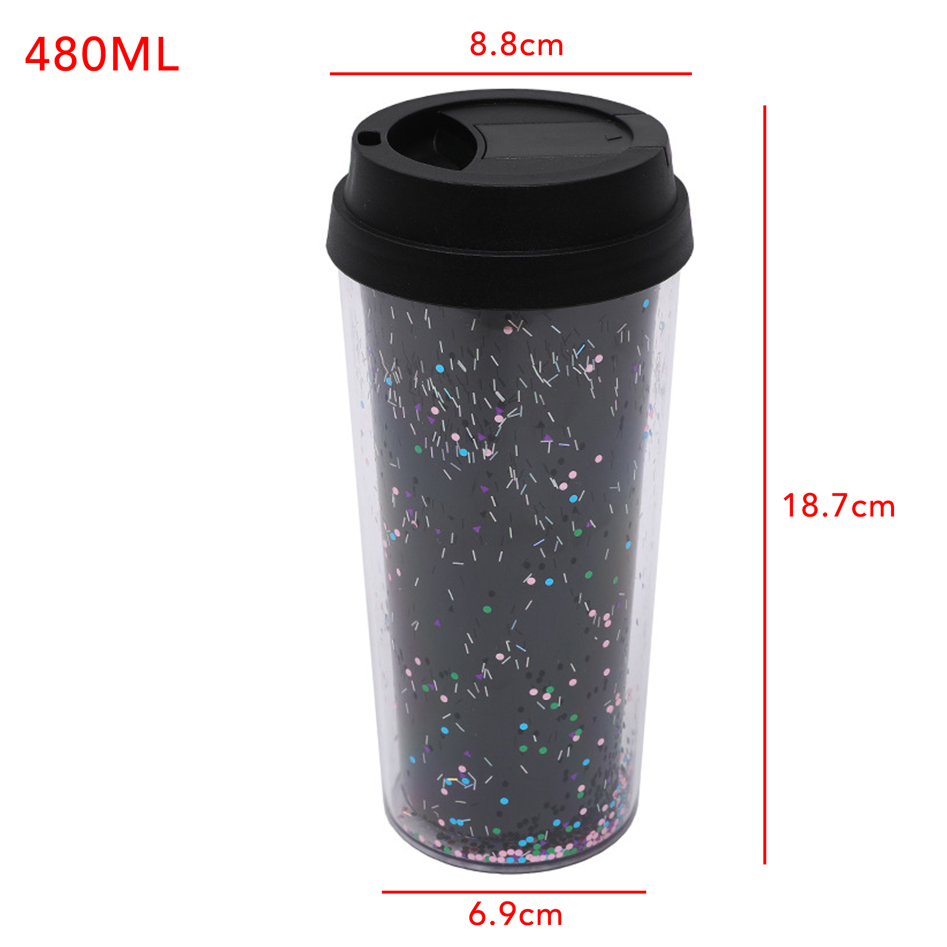 480ML Double Wall Glitter Plastic Tumbler with Flip Lid