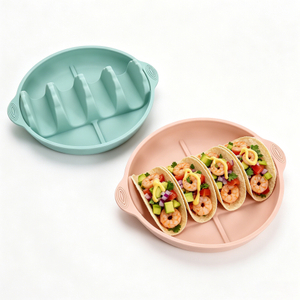 Silicone Taco Holder Tray, 4-Slot Taco Stand with Divided Sauce Area, BPA Free Non-Slip Reusable Plate