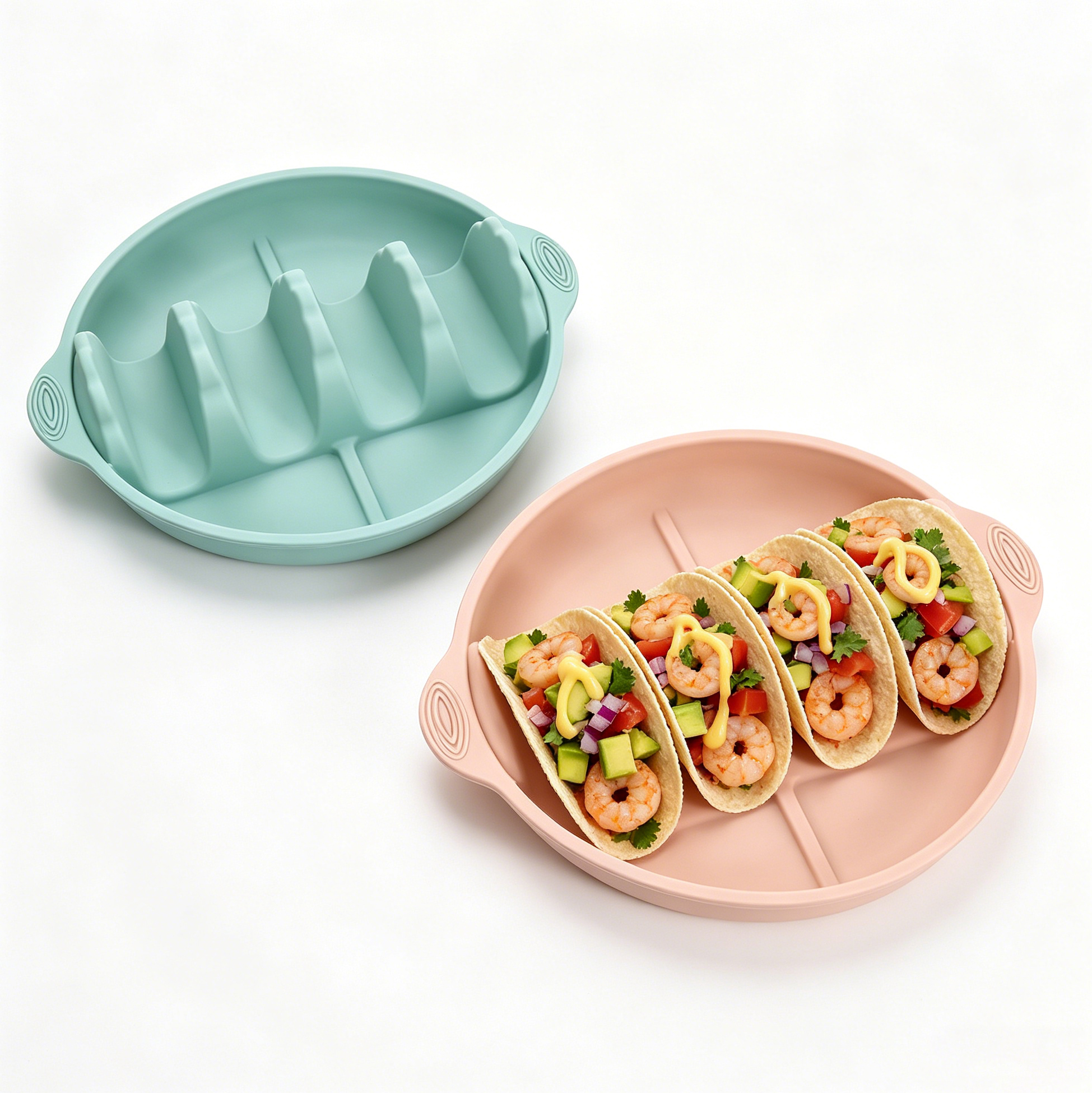 Silicone Taco Holder Tray, 4-Slot Taco Stand with Divided Sauce Area, BPA Free Non-Slip Reusable Plate