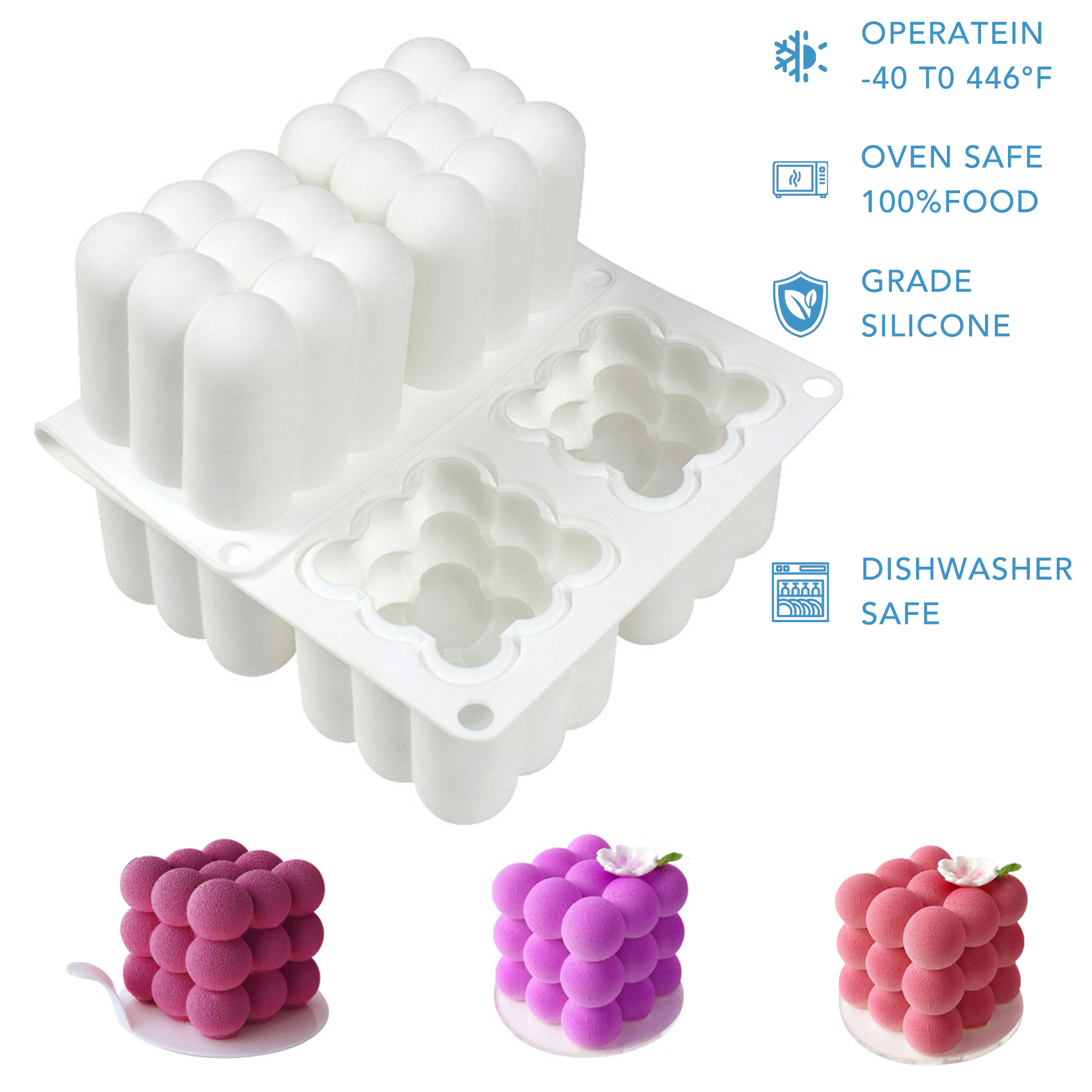 6 Cavity 3D Bubble Cube Silicone Mold, Food Grade Nonstick Baking Tray