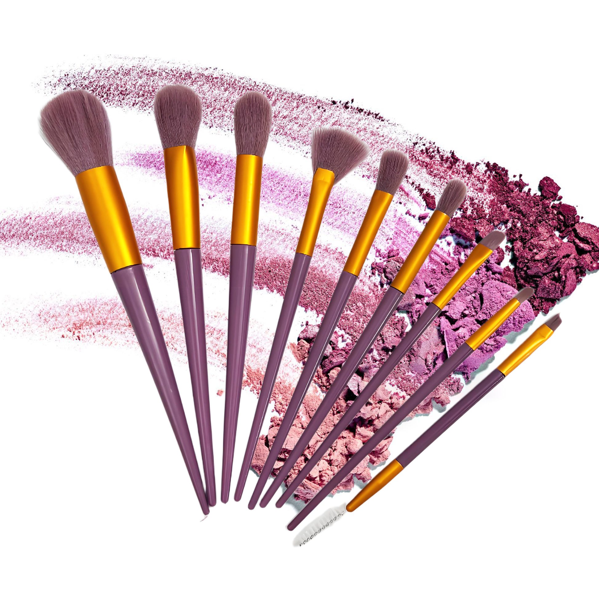 9 Piece Purple & Gold Makeup Brush Set