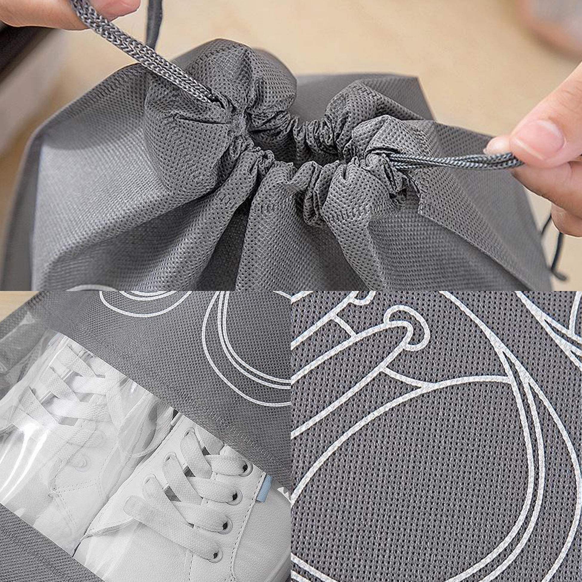 Stylish Black Drawstring Shoe Bag 