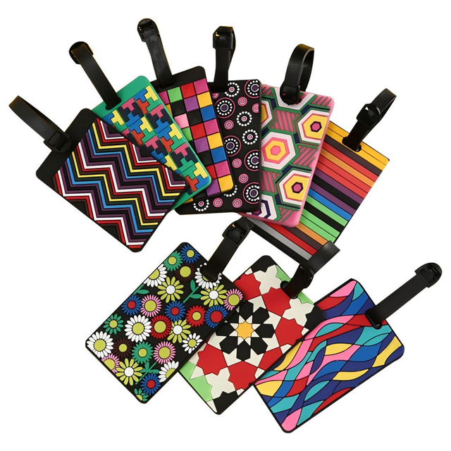 Colorful Patterned Luggage Tags with Black Strap