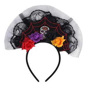 Day of The Dead Headband with Spider Web Design