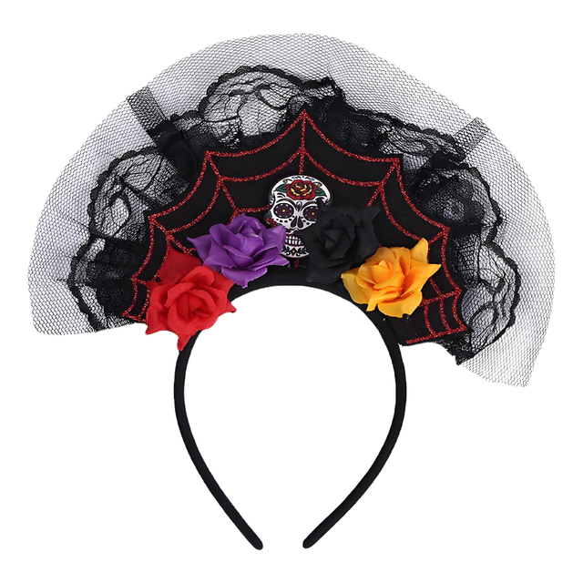 Day of The Dead Headband with Spider Web Design