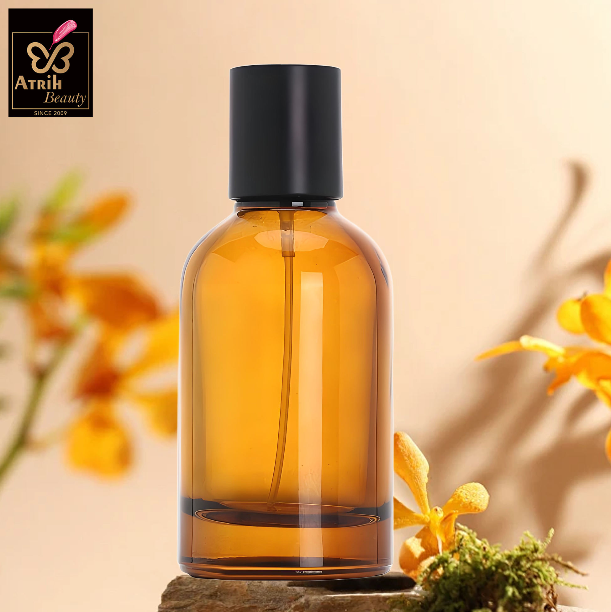 50ml Amber Glass Perfume Bottle with Black Cap