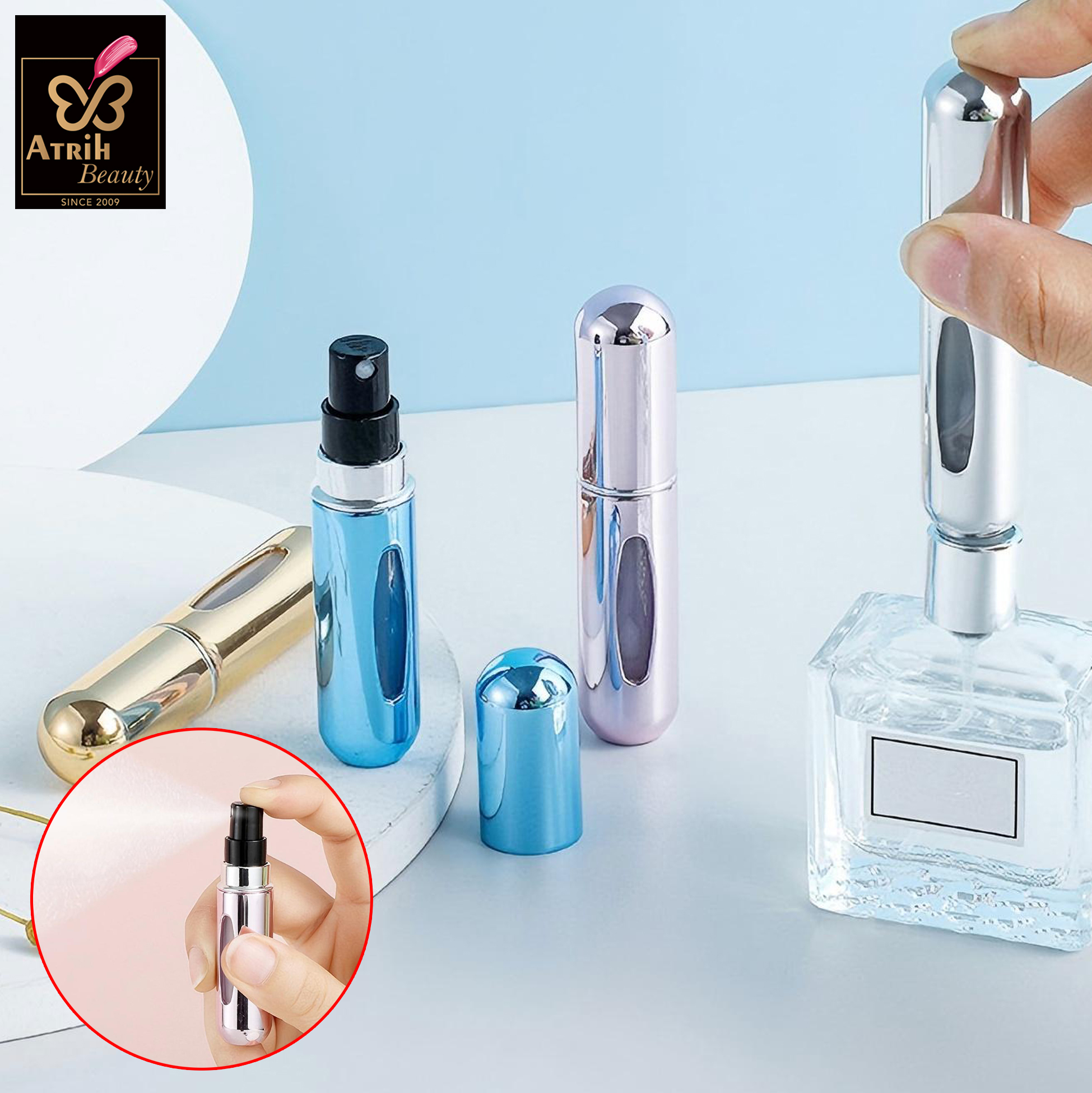 5ml Gold Colored Perfume Atomizer with Black Nozzle