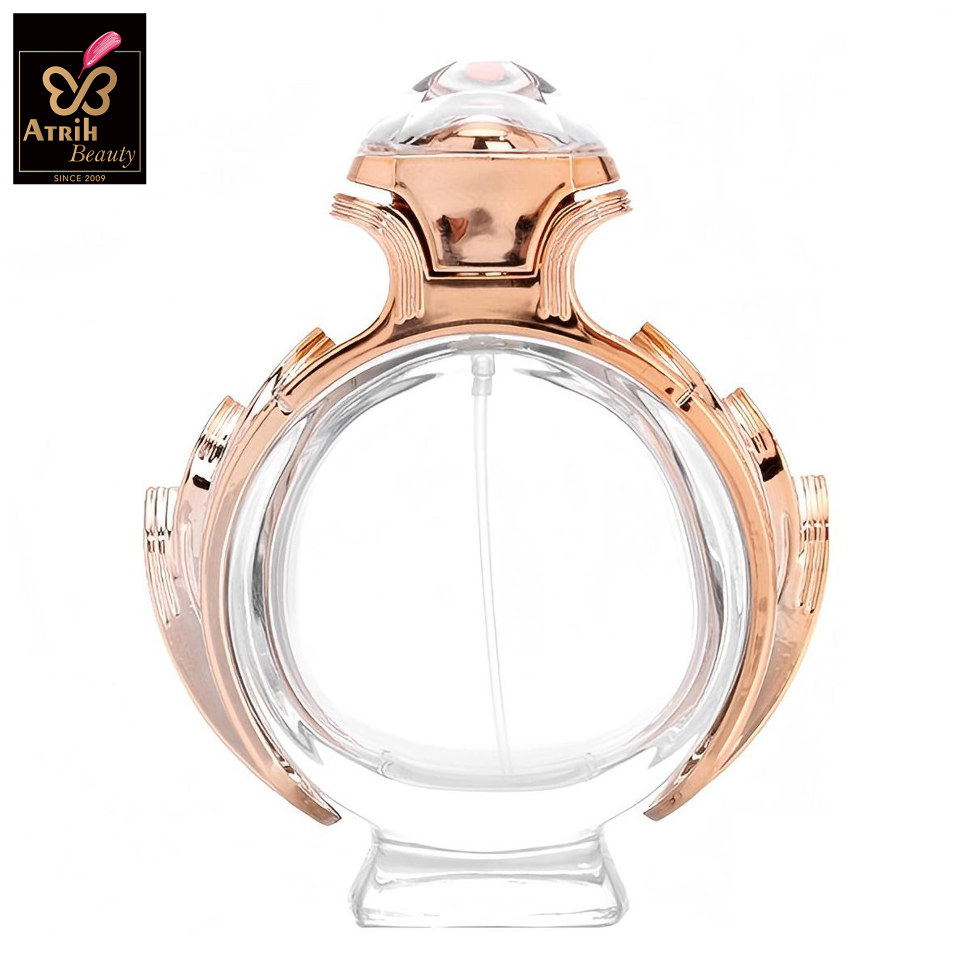 80ml Rose Gold Trimmed Round Glass Perfume Bottle