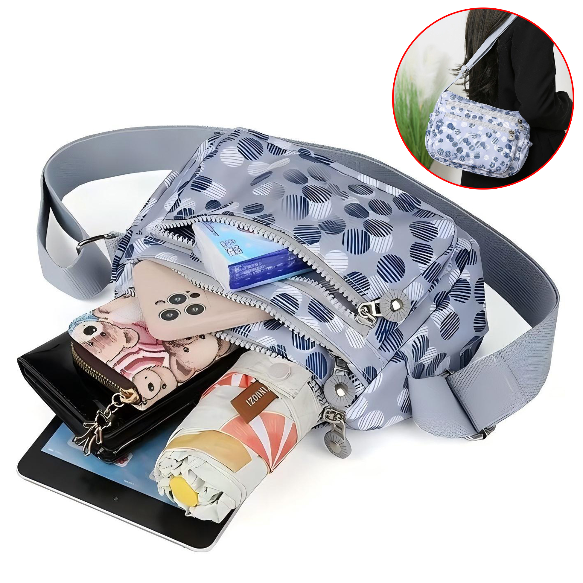 Light Blue Polka Dot Crossbody Bag