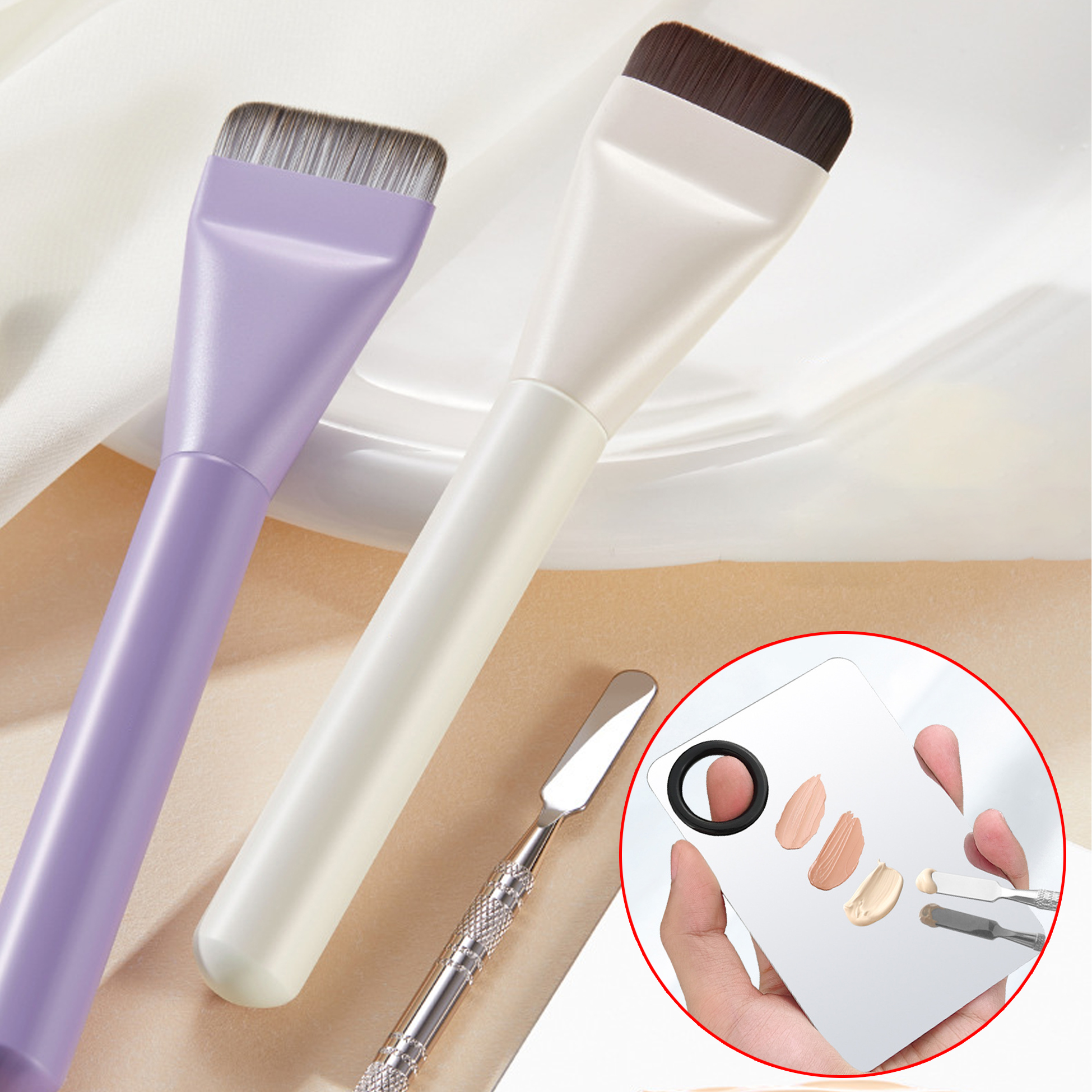 3 Piece Makeup Tool Set with Mixing Palette Spatula And Brush