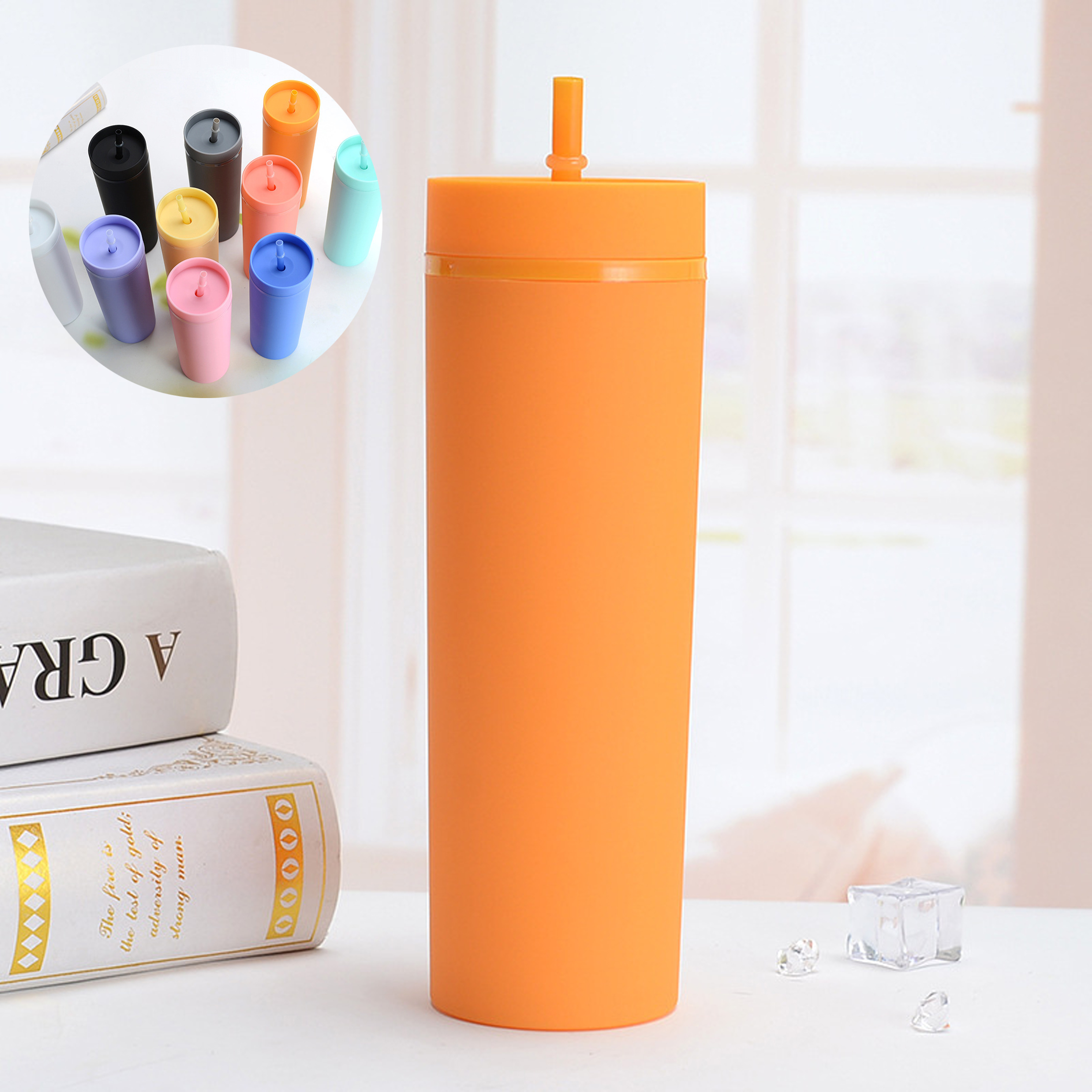 Lavender - Colored Insulated Plastic Tumbler with Straw
