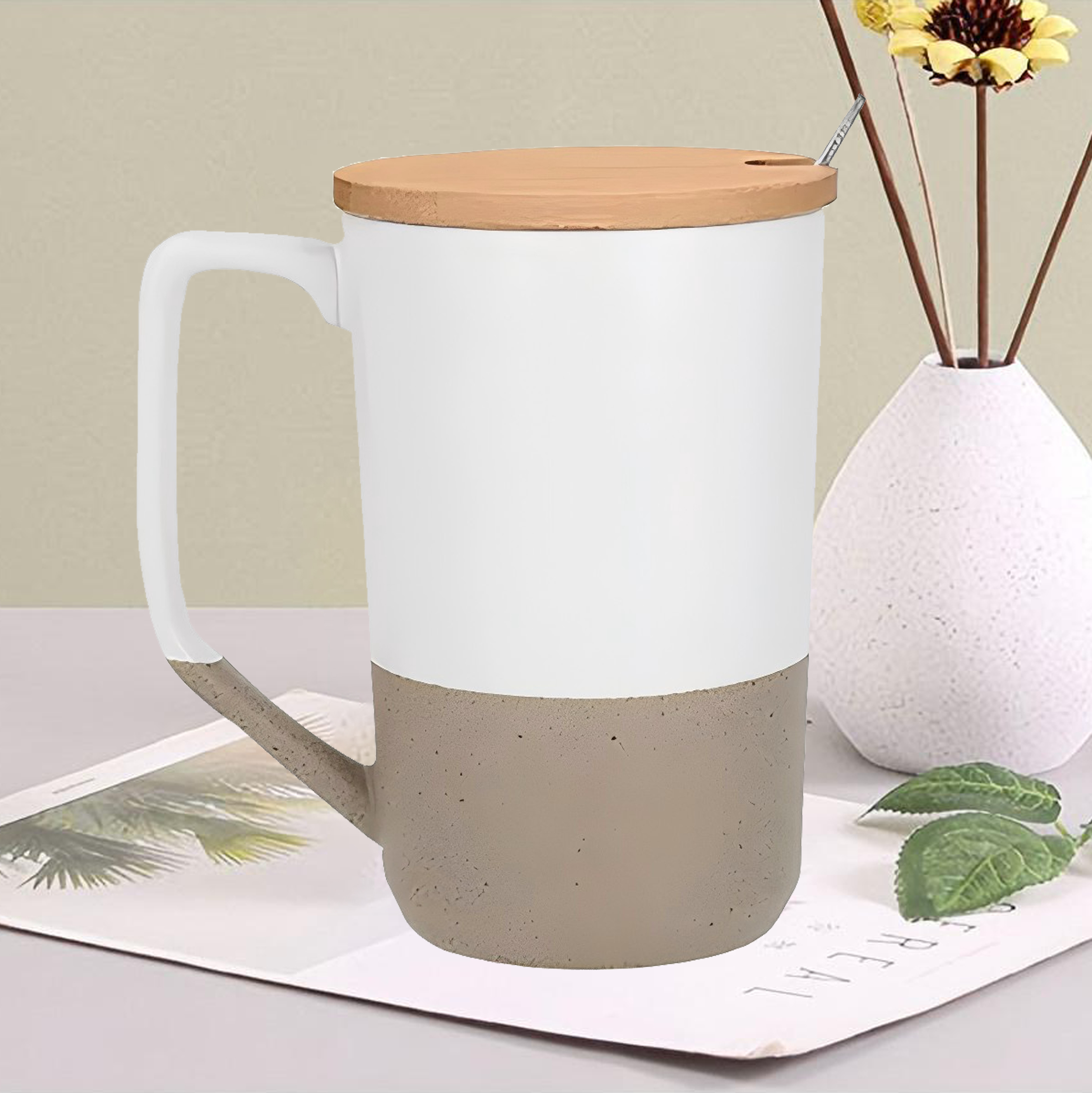 Ceramic Mugs with Bamboo Lids