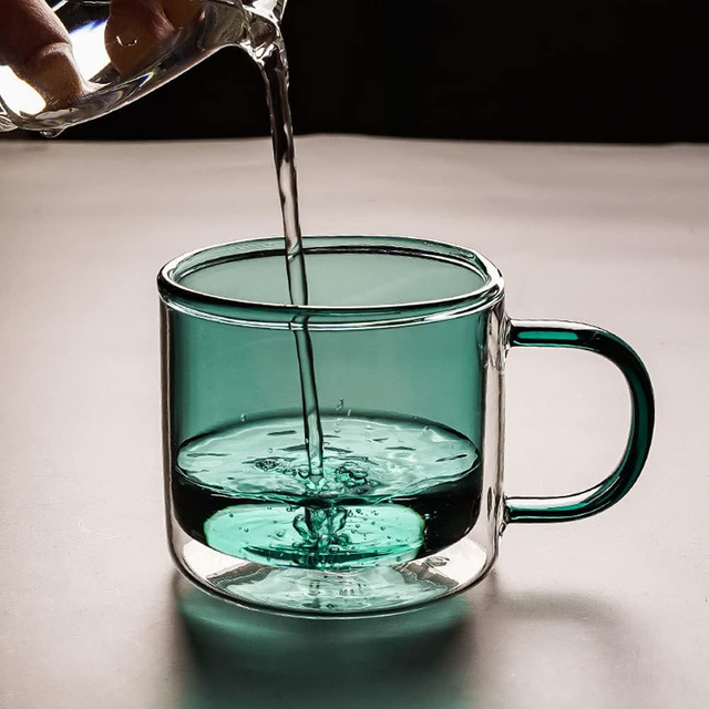 200ml Double Walled Pink tinted Glass Mug with Handle